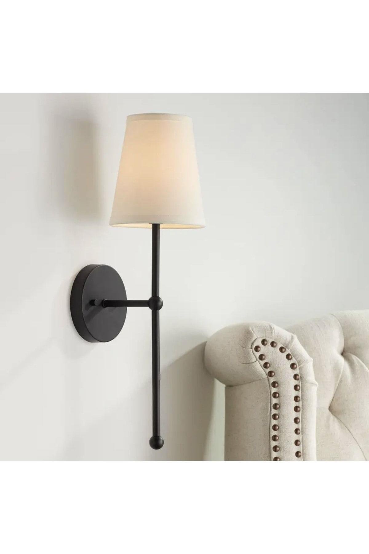 Modern Tasarım Mat Siyah Aplik Beyaz Abajur Elektrik Ile Çalışır