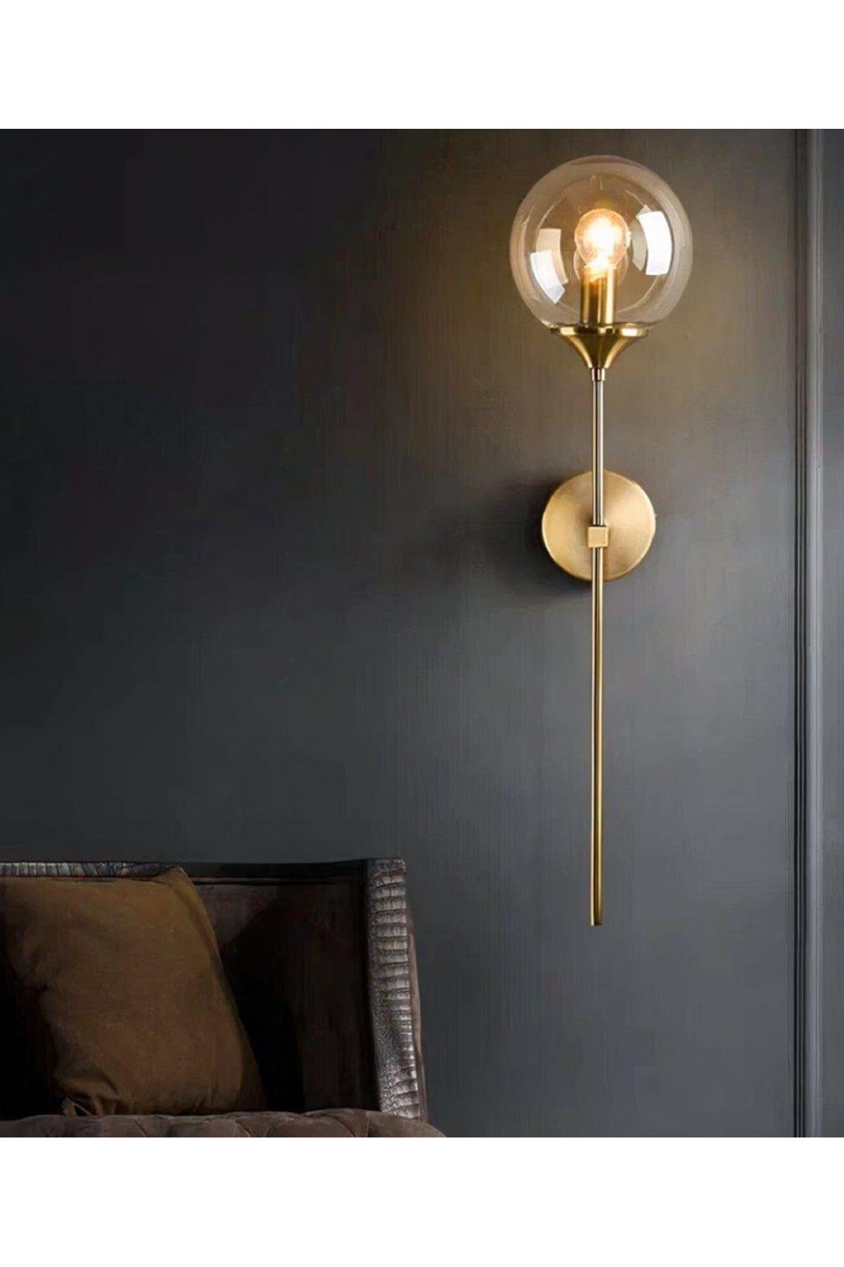 Modern Tasarım Pilli Aplik 1 Adet Kablosuz Tak Çalıştır Duvar Camlı Aplik Eskitme Gold Bal Cam