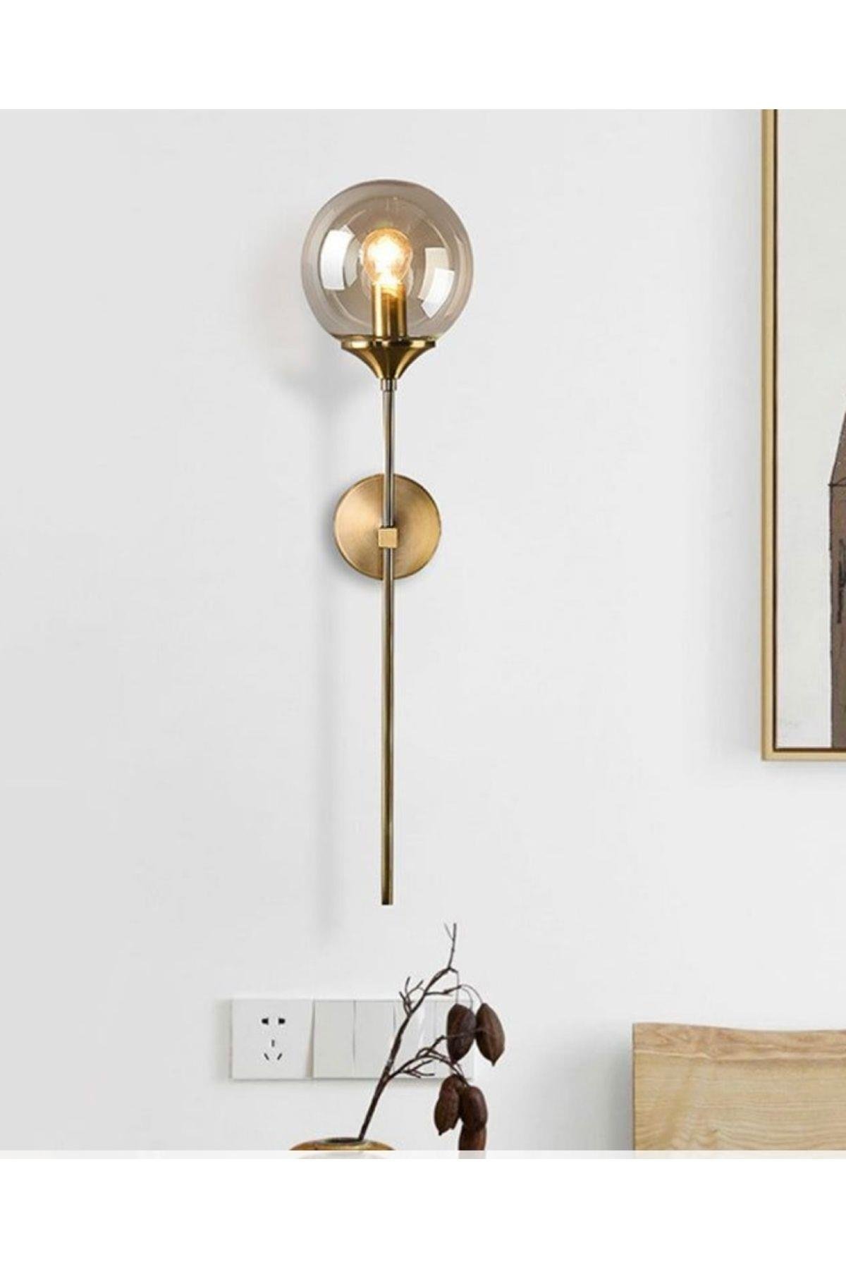 Modern Tasarım Pilli Aplik 1 Adet Kablosuz Tak Çalıştır Duvar Camlı Aplik Eskitme Gold Bal Cam