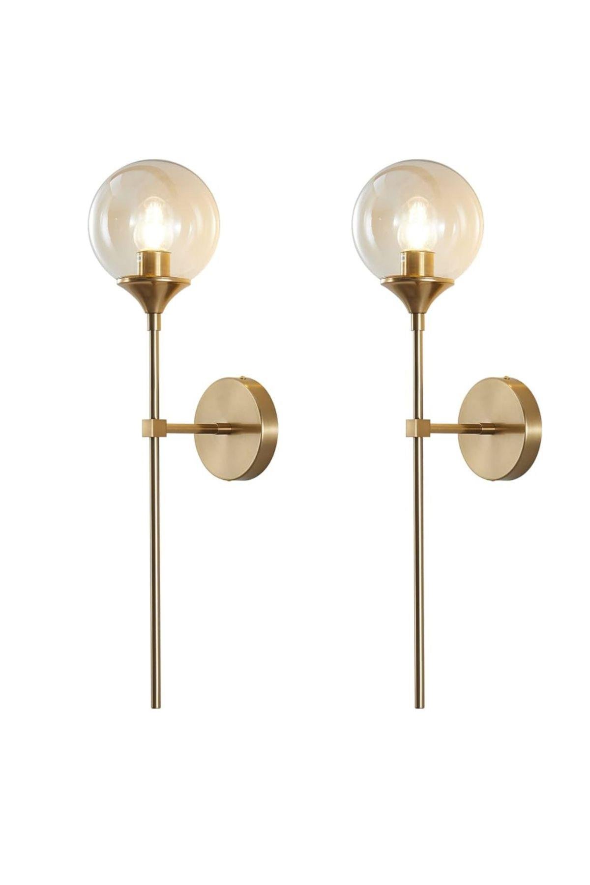 Modern Tasarım Pilli Aplik 1 Adet Kablosuz Tak Çalıştır Duvar Camlı Aplik Eskitme Gold Bal Cam