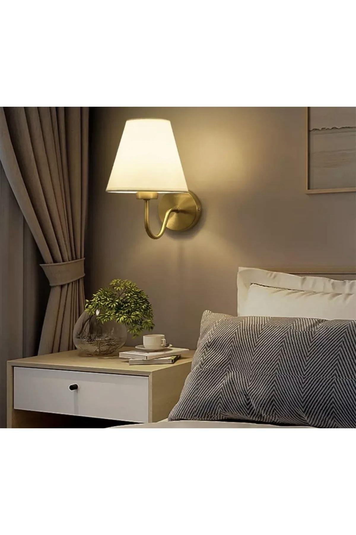 Modern Tasarım Pilli Aplik Gold Sarı Ledli Tak Çalıştır Krem Şapkalı Duvar Led Aplik Harika Görsel