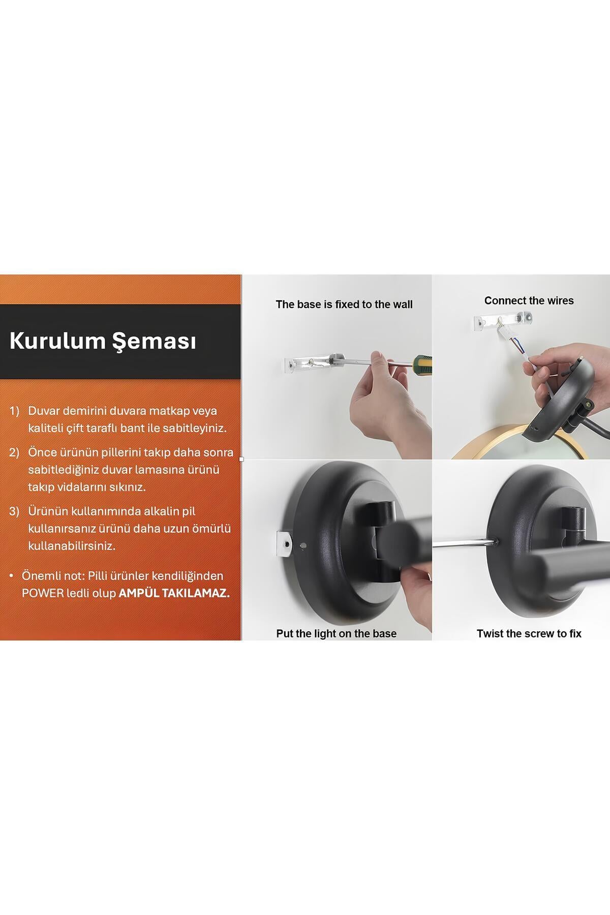 Modern Tasarım Pilli Aplik Kablosuz Aç Kapa Tak Çalıştır Siyah Gövde Krem Abajur