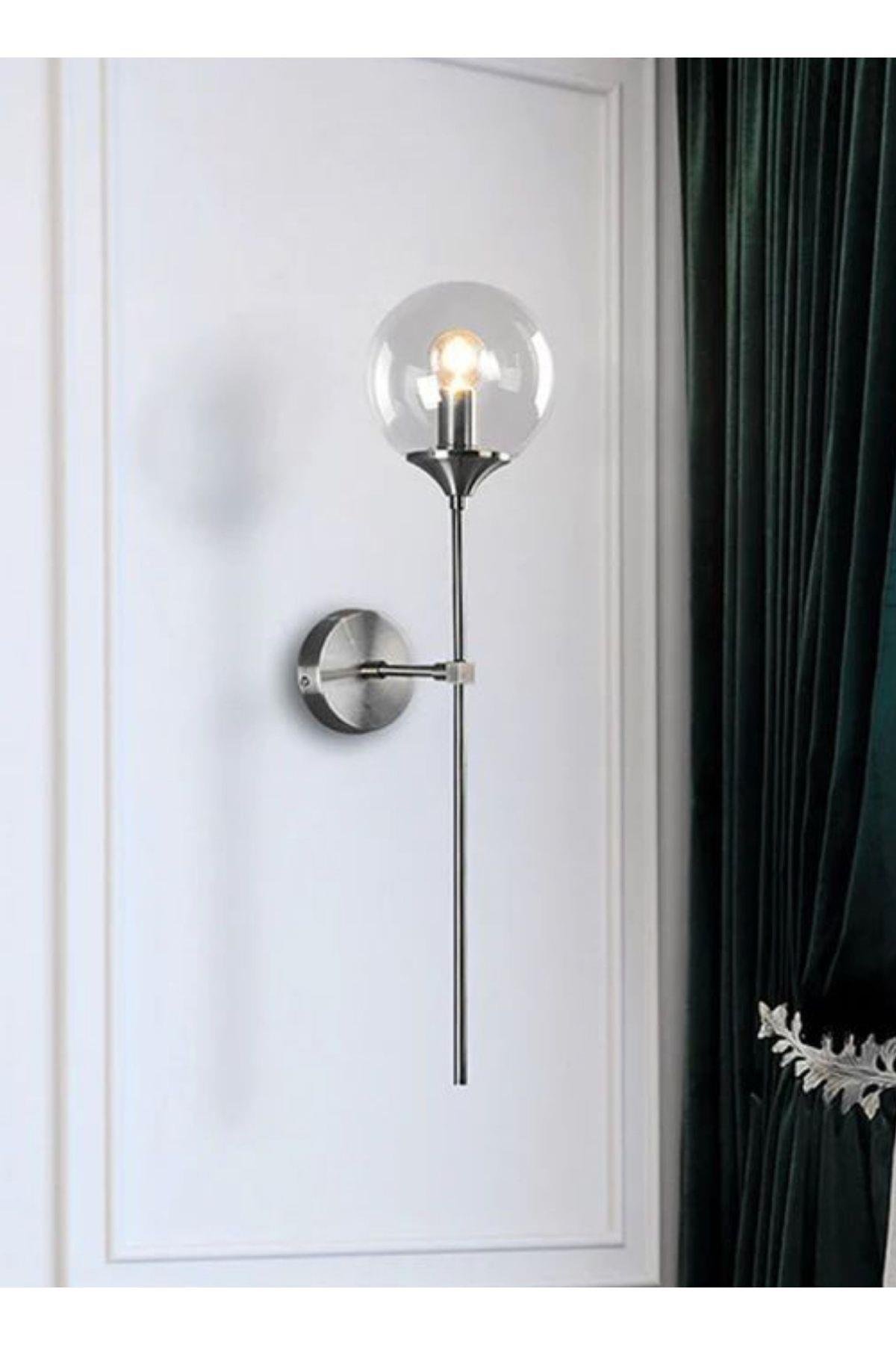 Modern Tasarım Pilli Aplik Kablosuz Tak Çalıştır Aç Kapa Butonlu Krom Gövde Füme Camlı Aplik