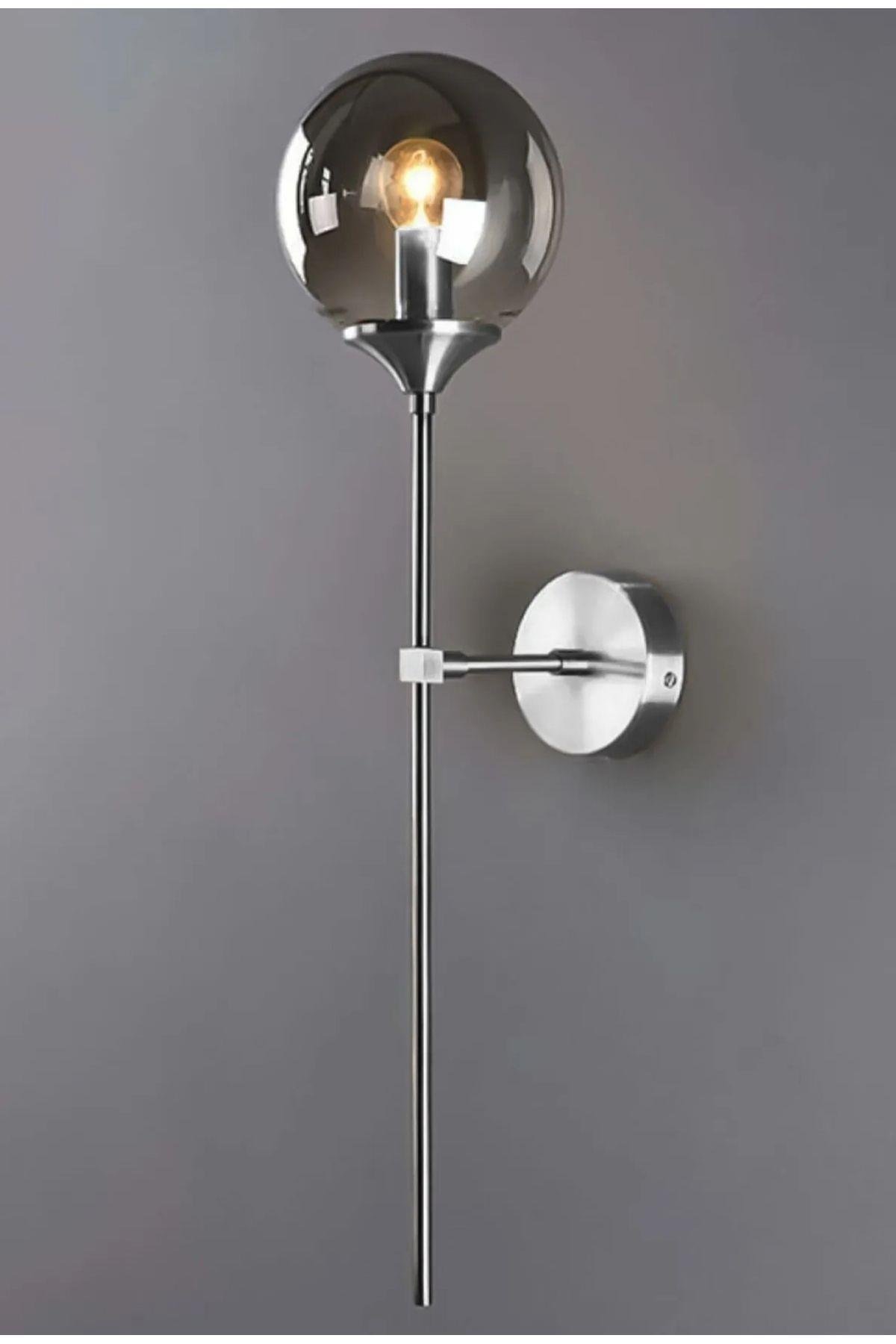 Modern Tasarım Pilli Aplik Kablosuz Tak Çalıştır Aç Kapa Butonlu Krom Gövde Füme Camlı Aplik