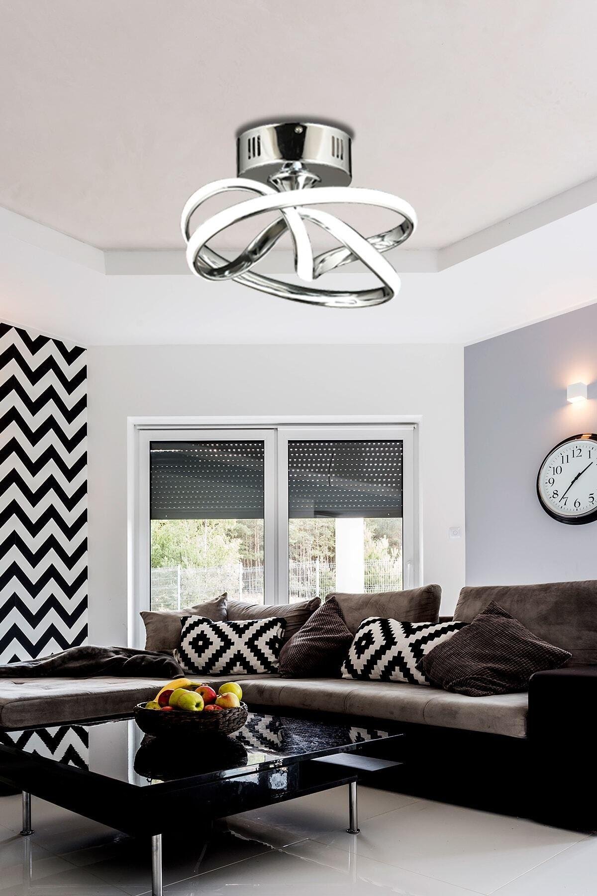Modern Tasarım Plafonyer Led Avize Krom Ledli Avize