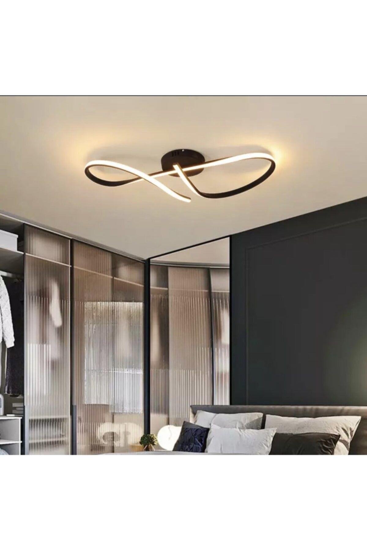Modern Tasarım Plafonyer Led Avize Siyah 6500k Beyaz Işık