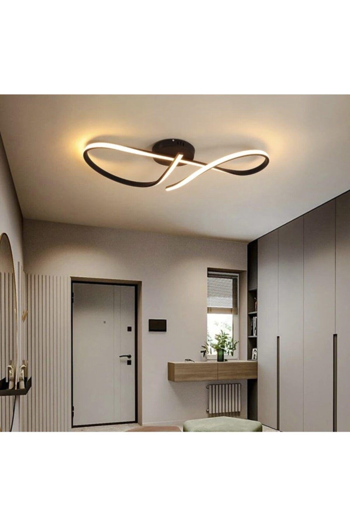 Modern Tasarım Plafonyer Led Avize Siyah 6500k Beyaz Işık