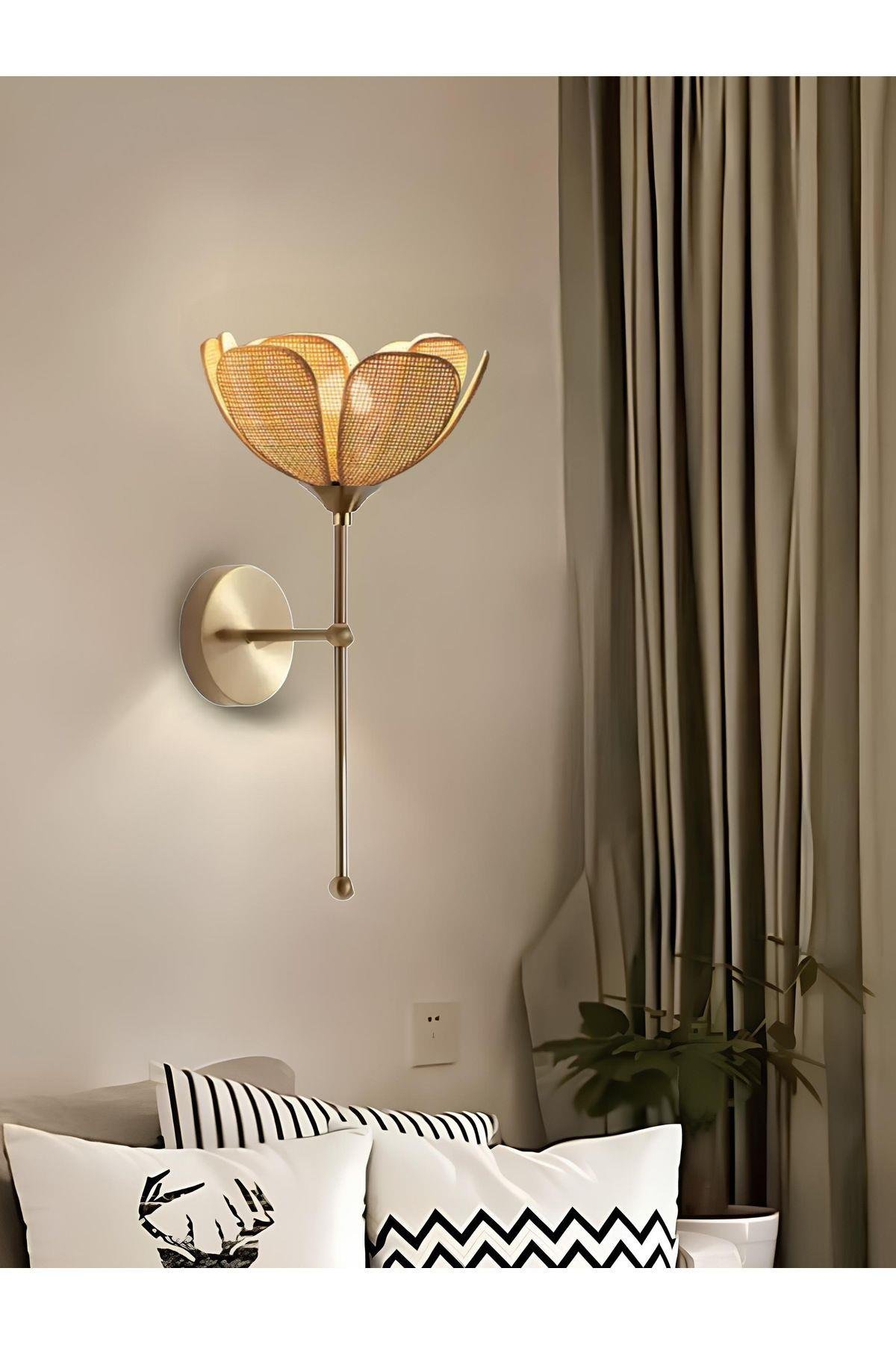 Modern Tasarım Rose Çiçek Aplik Boheme Hazeran Hasır Kumaş Eskitme Gold Elektrikle Çalışır