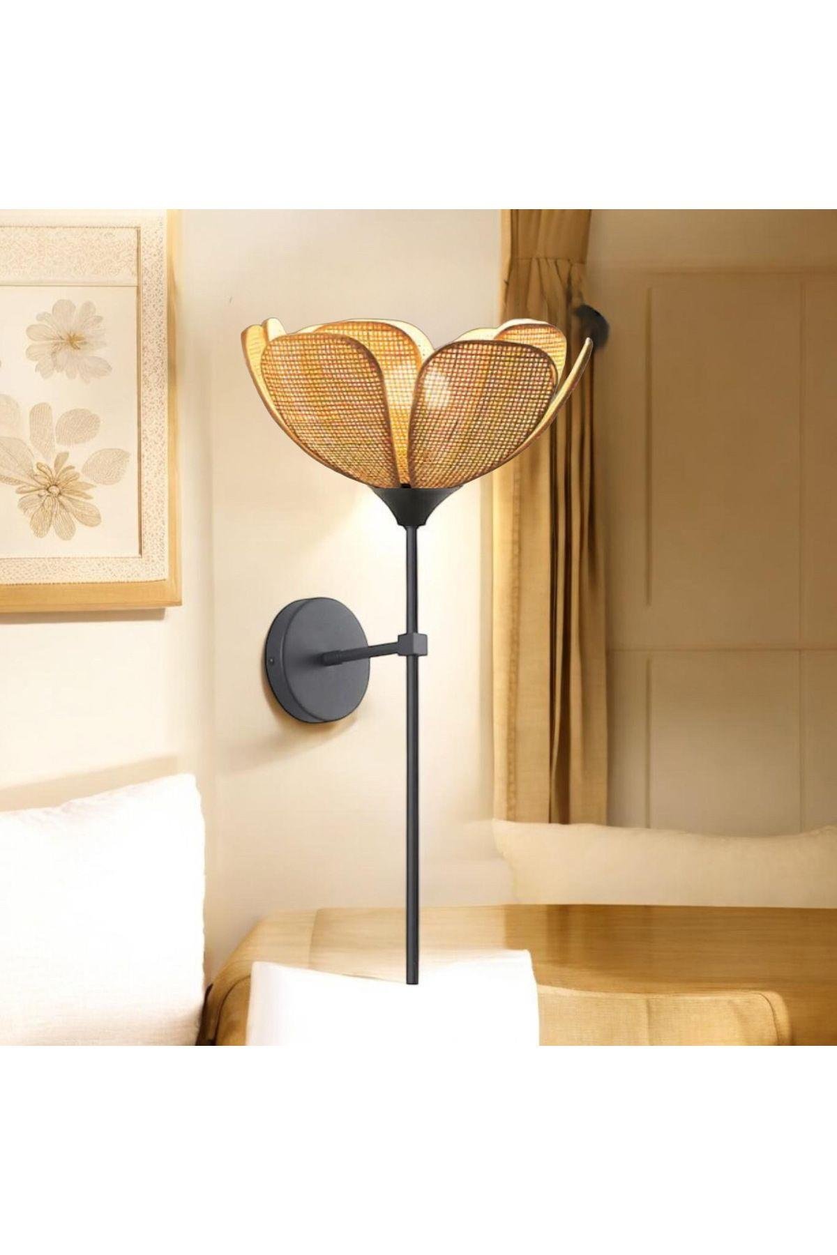 Modern Tasarım Rose Çiçek Aplik Boheme Hazeran Hasır Kumaş Eskitme Gold Elektrikle Çalışır