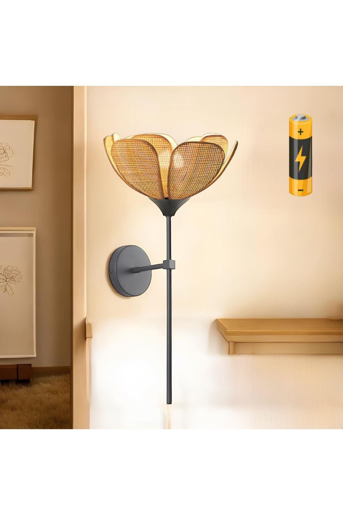Modern Tasarım Rose Çiçek Aplik Boheme Hazeran Hasır Kumaş Eskitme Gold Elektrikle Çalışır