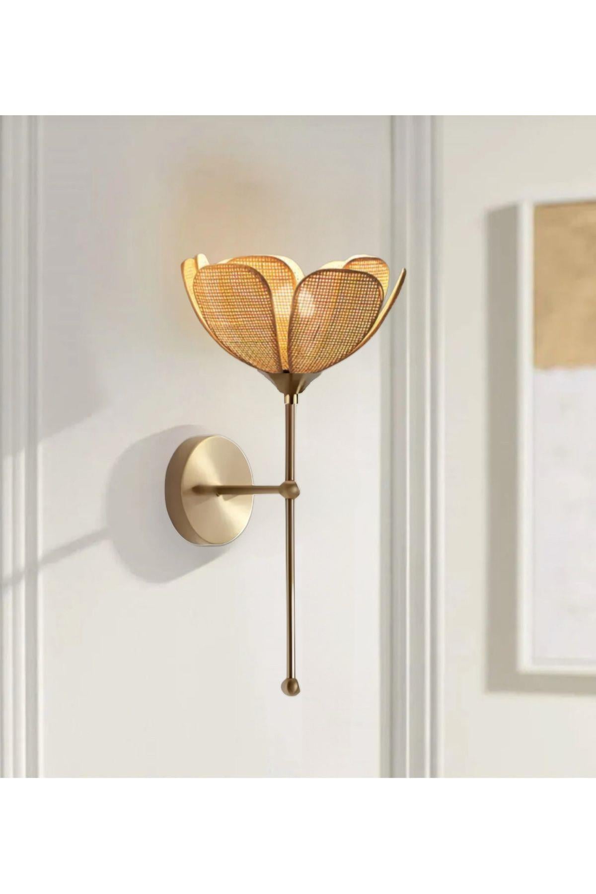 Modern Tasarım Rose Çiçek Aplik Boheme Hazeran Hasır Kumaş Eskitme Gold Elektrikle Çalışır
