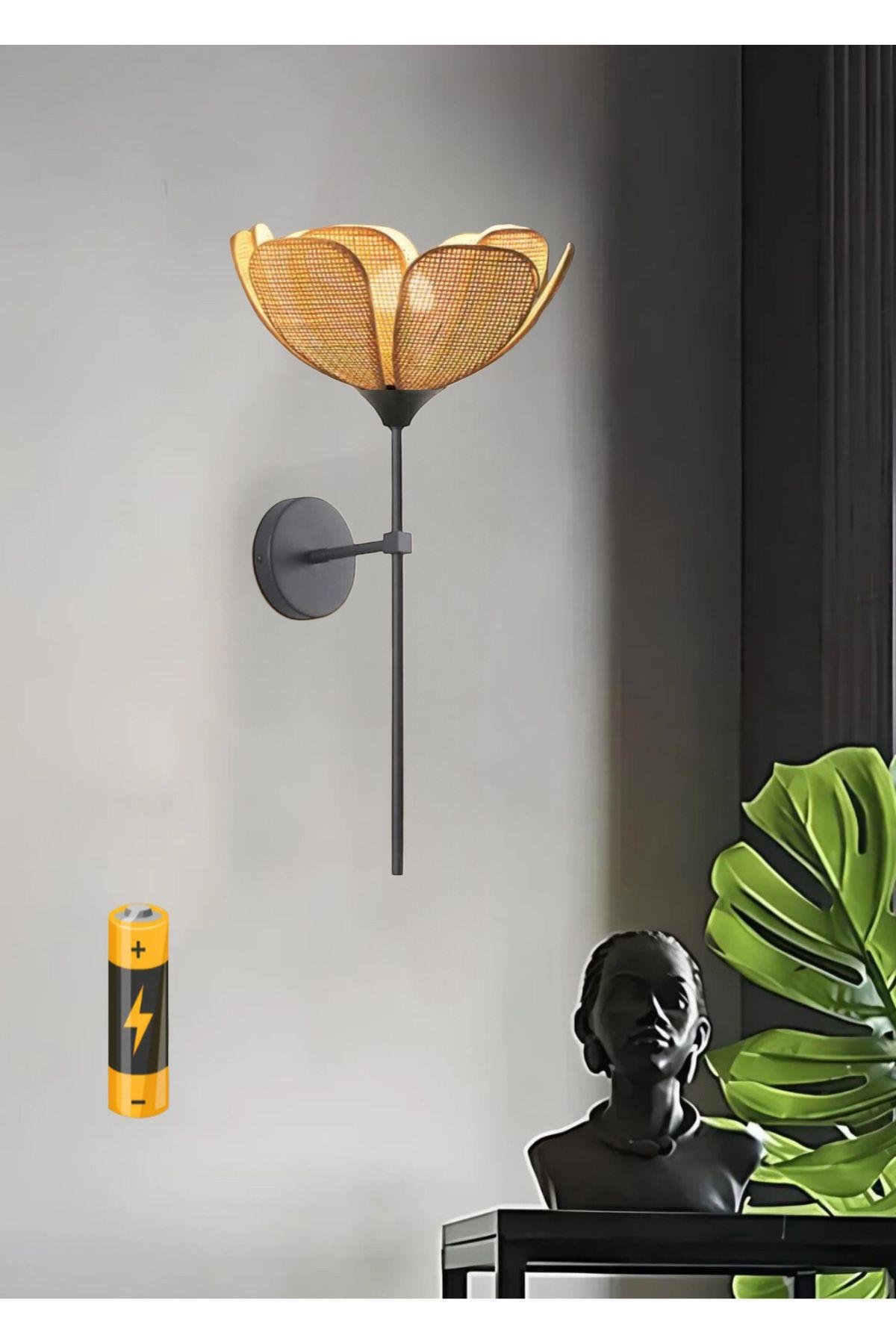 Modern Tasarım Rose Çiçek Aplik Boheme Hazeran Hasır Kumaş Eskitme Gold Elektrikle Çalışır