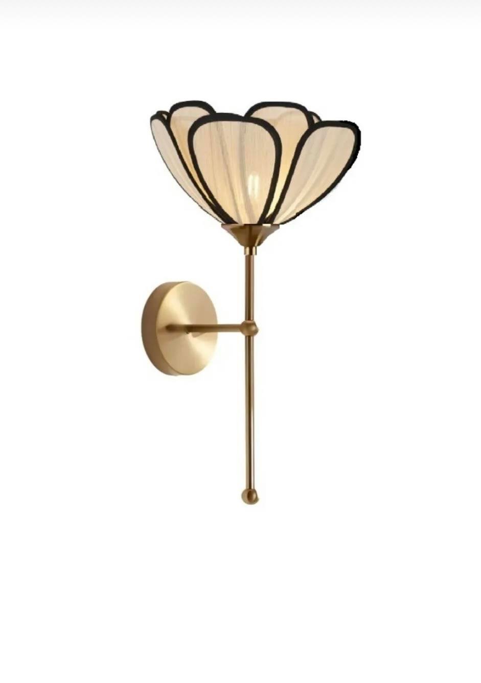 Modern Tasarım Rose Çiçek Lale Aplik Kablolu Elektrikle Çalışır Eskitme Gold Sarı Gövde Ekru Kumaş