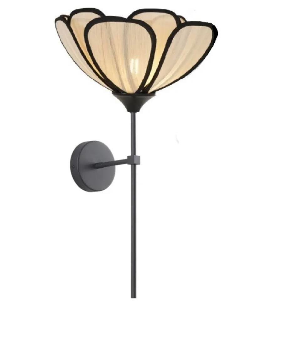 Modern Tasarım Rose Çiçek Lale Aplik Kablolu Elektrikle Çalışır Eskitme Siyah Gövde Ekru Kumaş