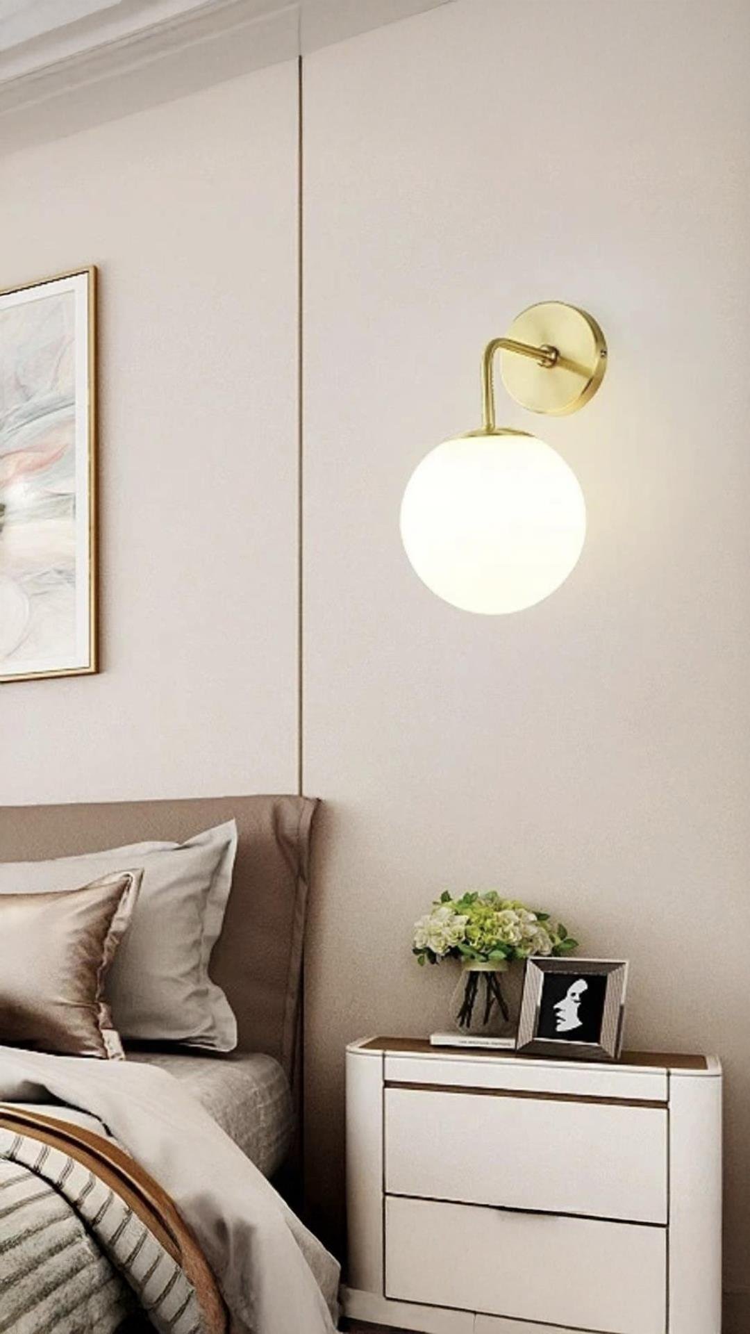 Modern Tasarım Tak Çalıştır Pilli Aplik Eskitme Gold Duvar Pilli Aplik Beyaz Opal Cam