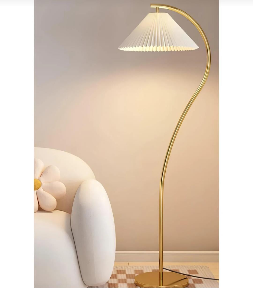 Modern Tasarım Umbrella Abajur Ayaklı Lambader Krem Şapka Eskitme Gold Ayak