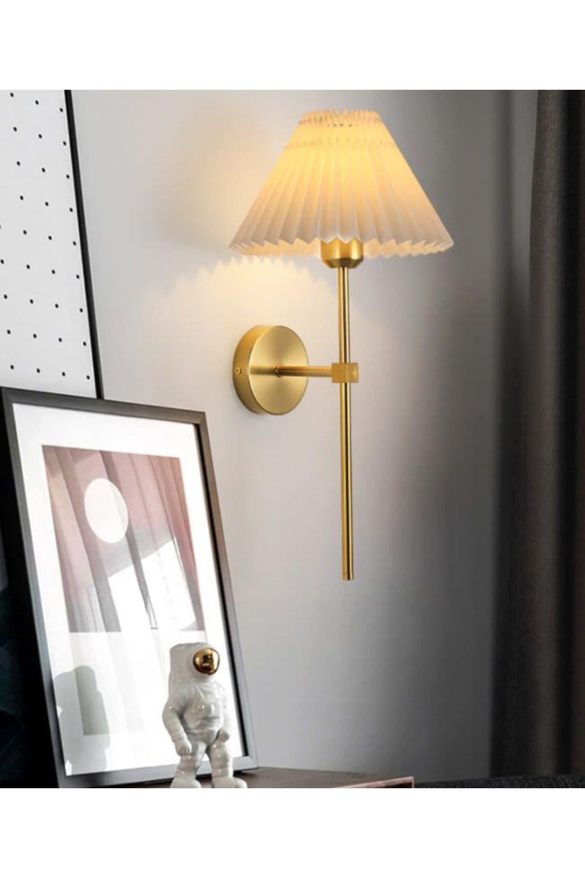 Modern Tasarım Umbrella Aplik 2 ADET Eskitme Gold Gövde Krem Abajur Şapka Elektrikle Çalışan