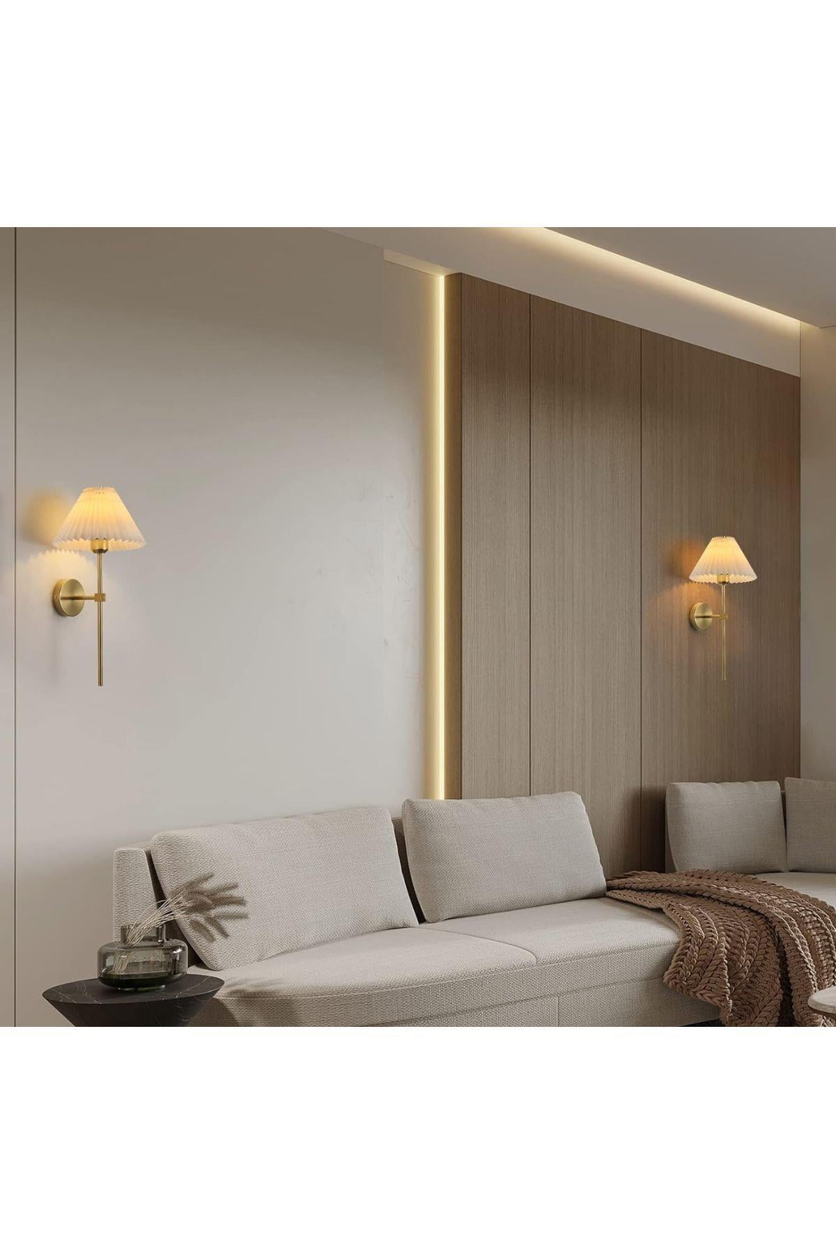 Modern Tasarım Umbrella Aplik 2 ADET Eskitme Gold Gövde Krem Abajur Şapka Elektrikle Çalışan