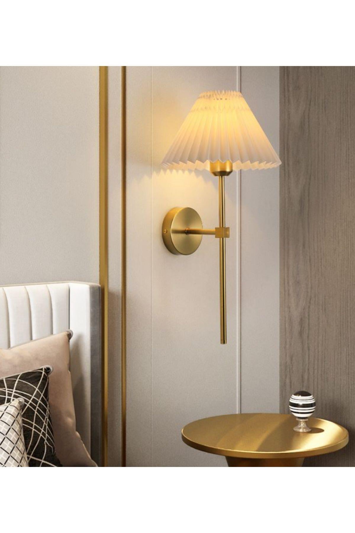 Modern Tasarım Umbrella Aplik 2 ADET Eskitme Gold Gövde Krem Abajur Şapka Elektrikle Çalışan
