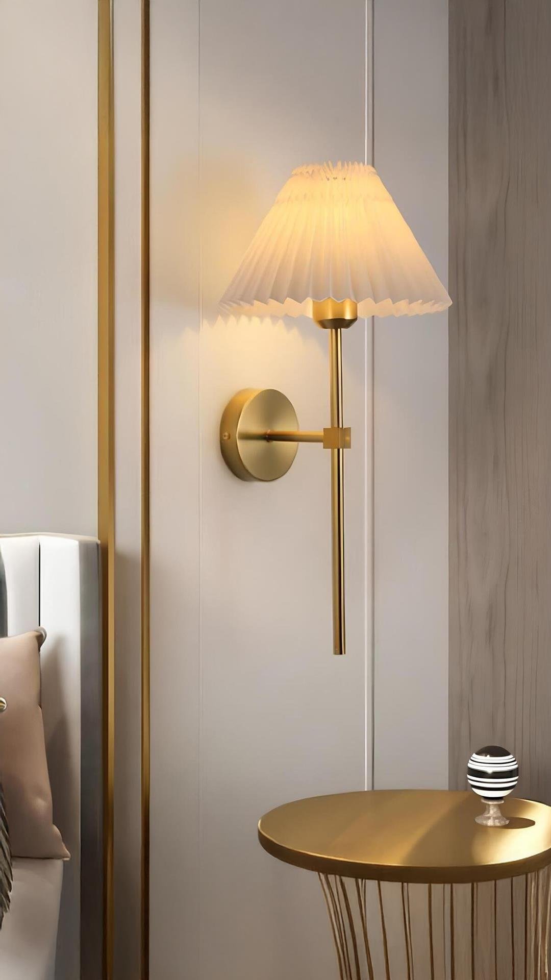 Modern Tasarım Umbrella Aplik Elektrikle Çalışır Krem Abajur 1 Adet Eskitme Gold