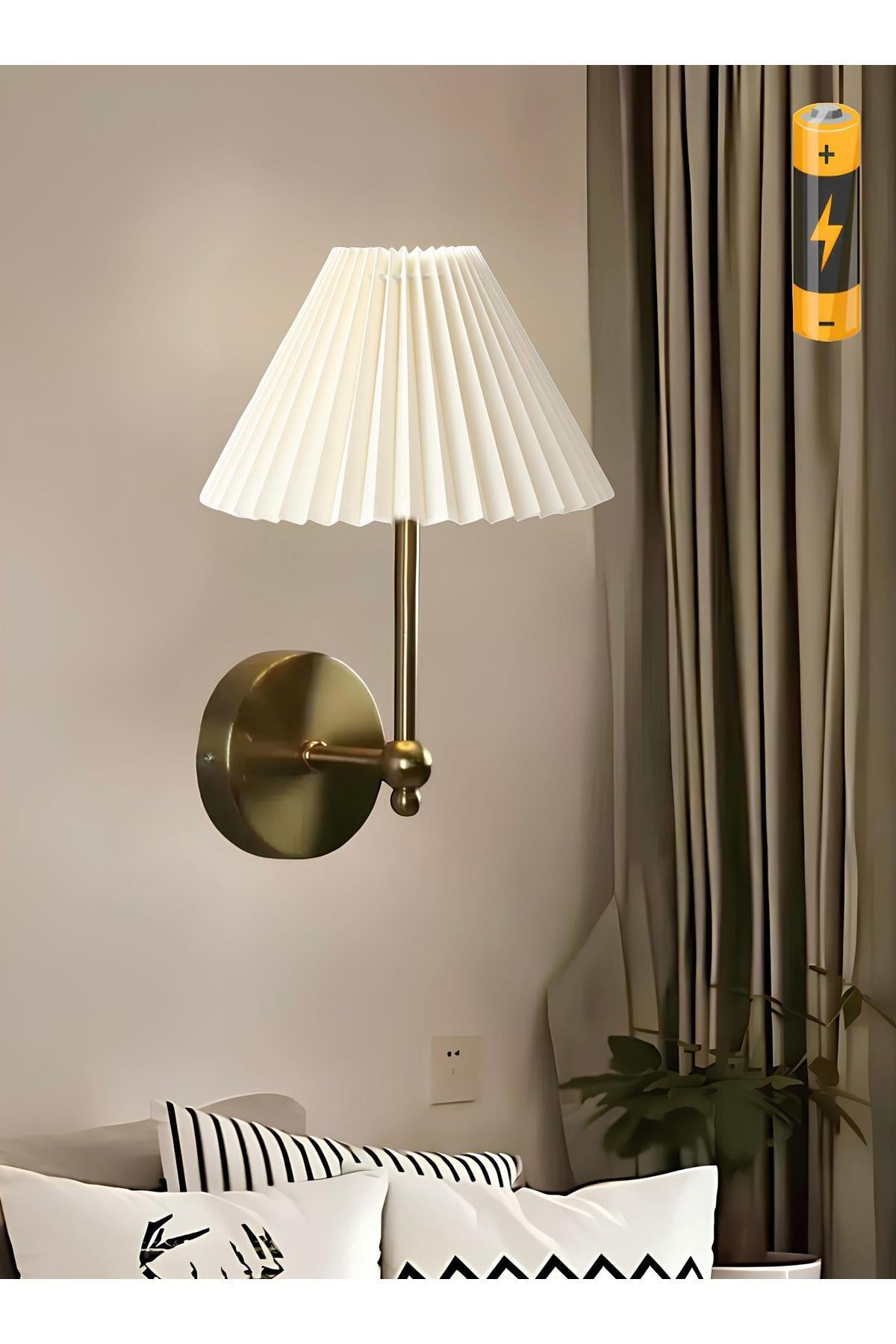 Modern Tasarım Umbrella Pilli Aplik Pileli Krem Abajur Kablosuz Tak Çalıştır Eskitme Gold Sarı