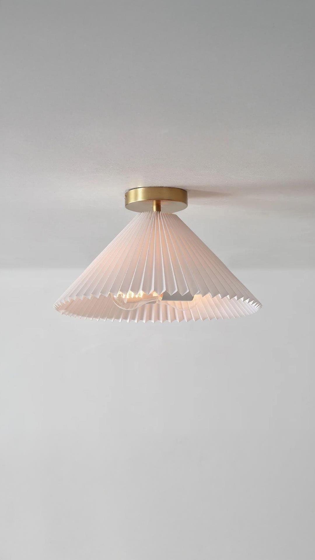 Modern Tasarım Umbrella Plafonyer Tavan Avize Krem Kumaş Abajur Eskitme Gold Sarı