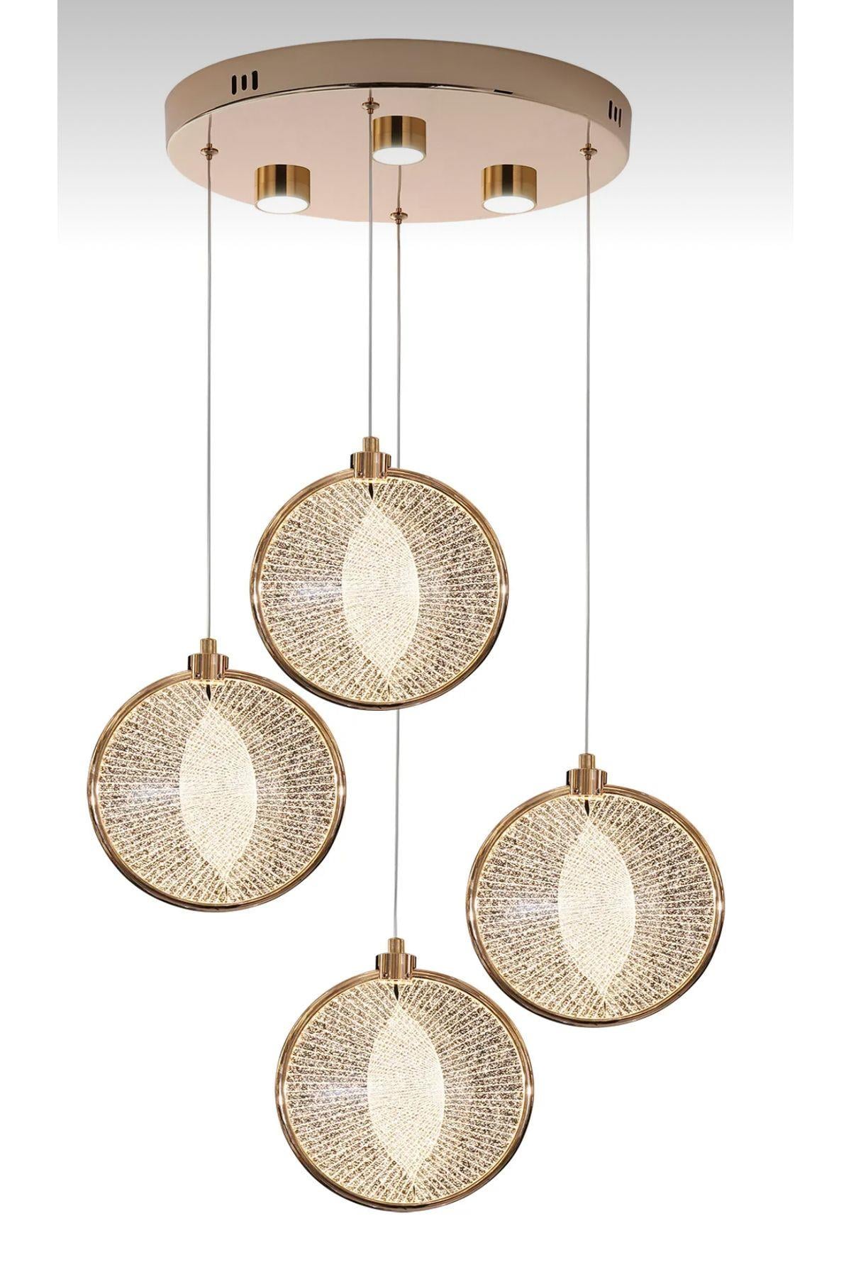 Modern Tasarım Venezia Led Avize Altılı Sarkıt Avize Kumandalı 3 Renk Dimmer Özellikli Gold Sarı