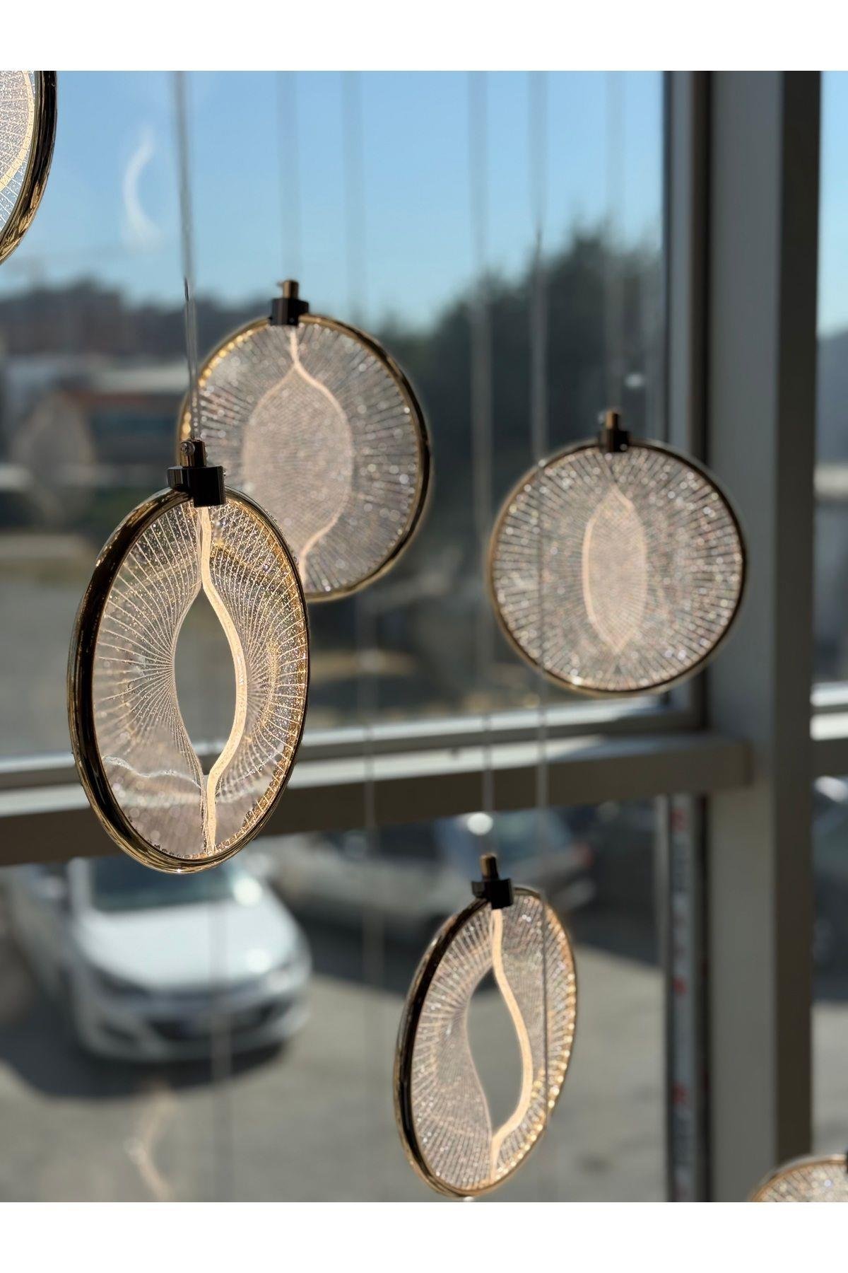 Modern Tasarım Venezia Led Avize Altılı Sarkıt Avize Kumandalı 3 Renk Dimmer Özellikli Gold Sarı