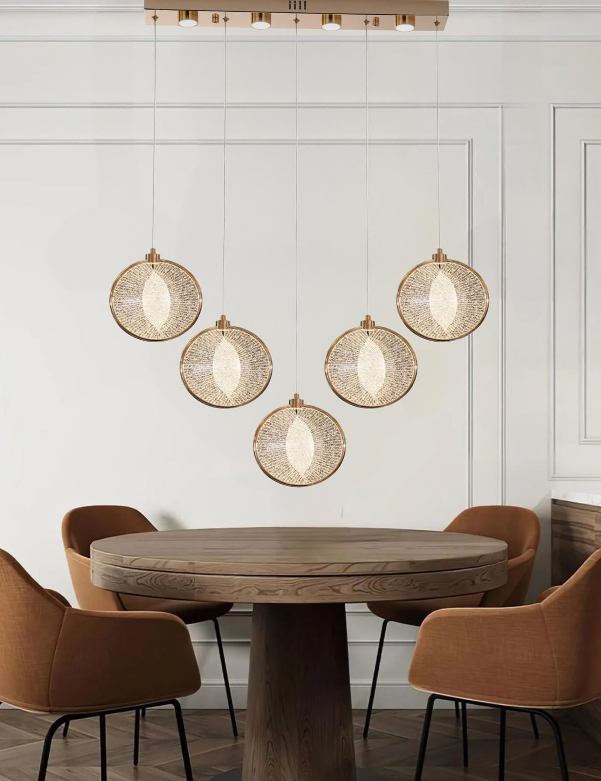 Modern Tasarım Venezia Led Avize Altılı Sarkıt Avize Kumandalı 3 Renk Dimmer Özellikli Gold Sarı