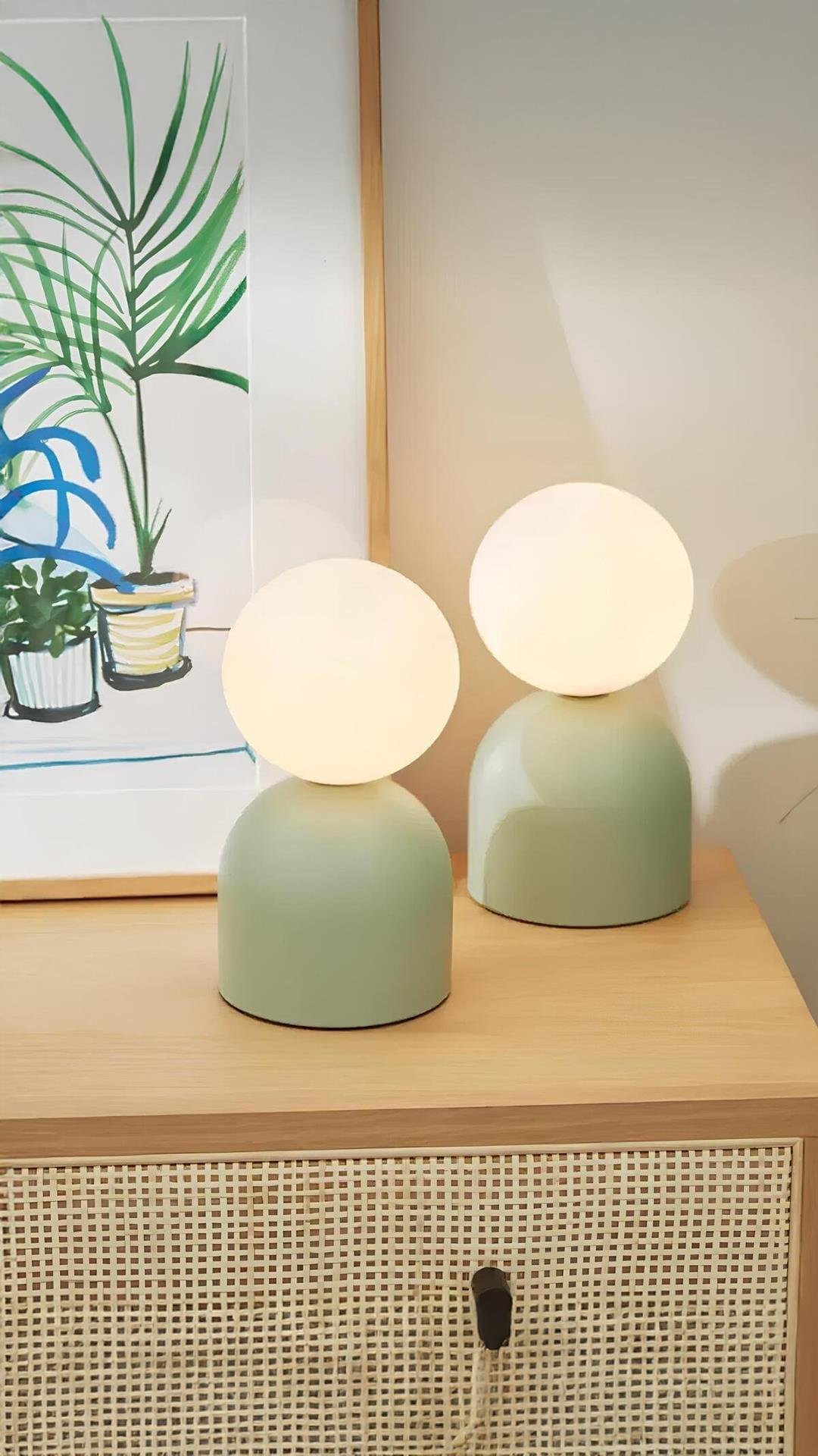 Modern Tasarım Venüs Abajur Beyaz Glop Camlı 1 Adet Kablolu Tak Çalıştır Mint Yeşili