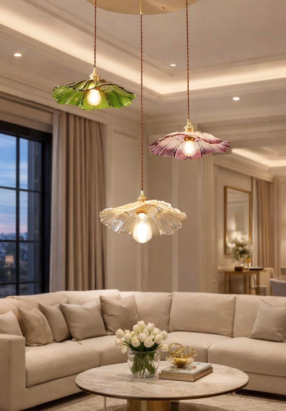 Modern Tasarım Vintage Boheme El Yapımı Karışık Renkli Camlı Üçlü Sarkıt Avize Eskitme Gold