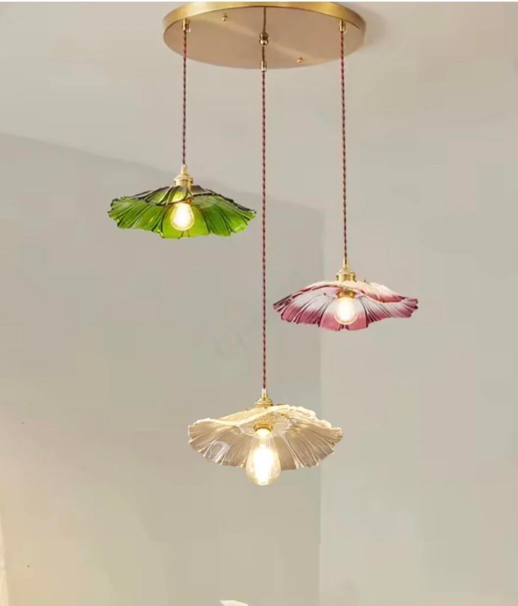 Modern Tasarım Vintage Boheme El Yapımı Karışık Renkli Camlı Üçlü Sarkıt Avize Eskitme Gold