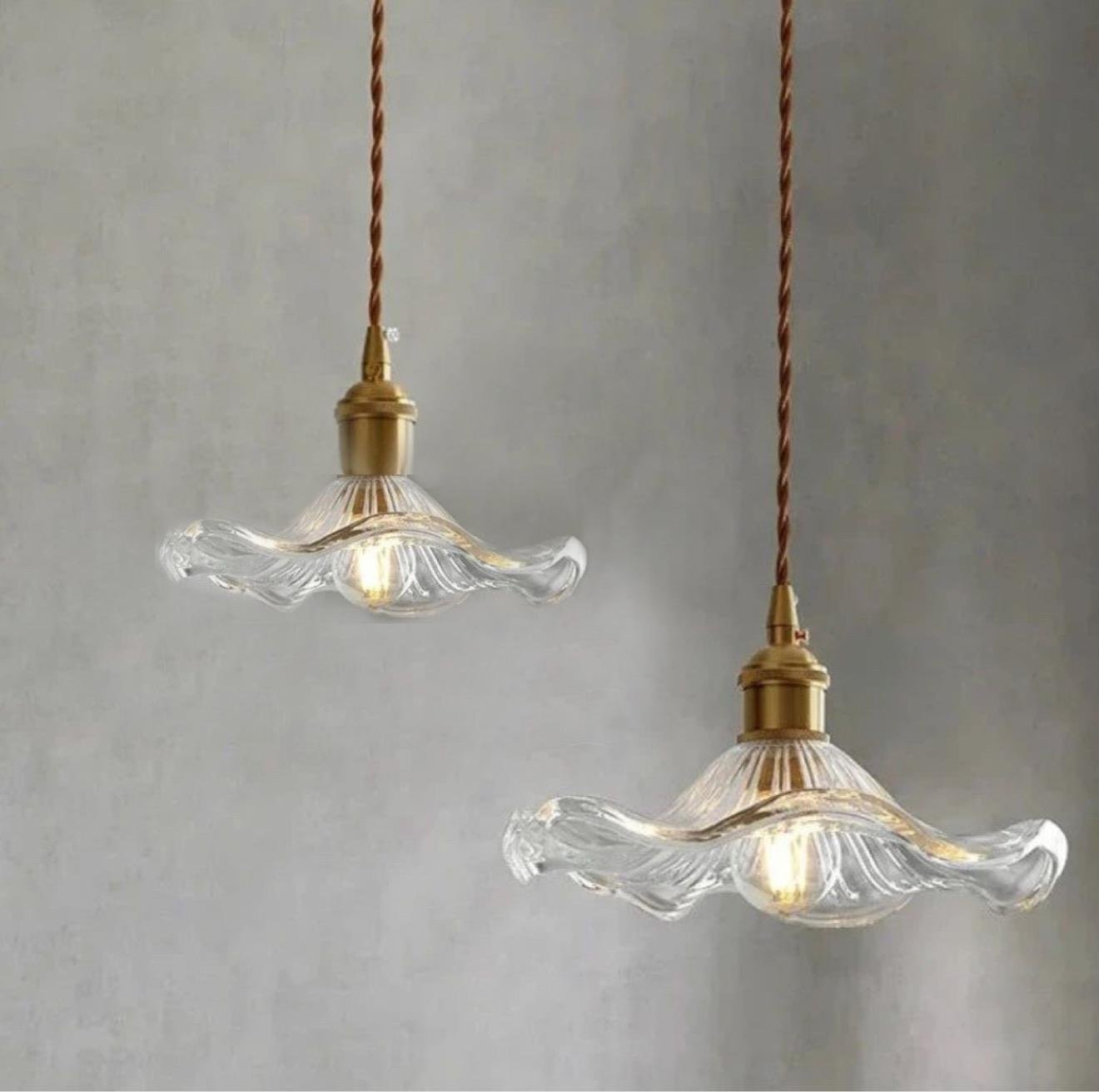 Modern Tasarım Vintage Boheme Estetik El Yapımı Şeffaf Camlı Sarkıt Avize Eskitme Gold Kahve Örgü