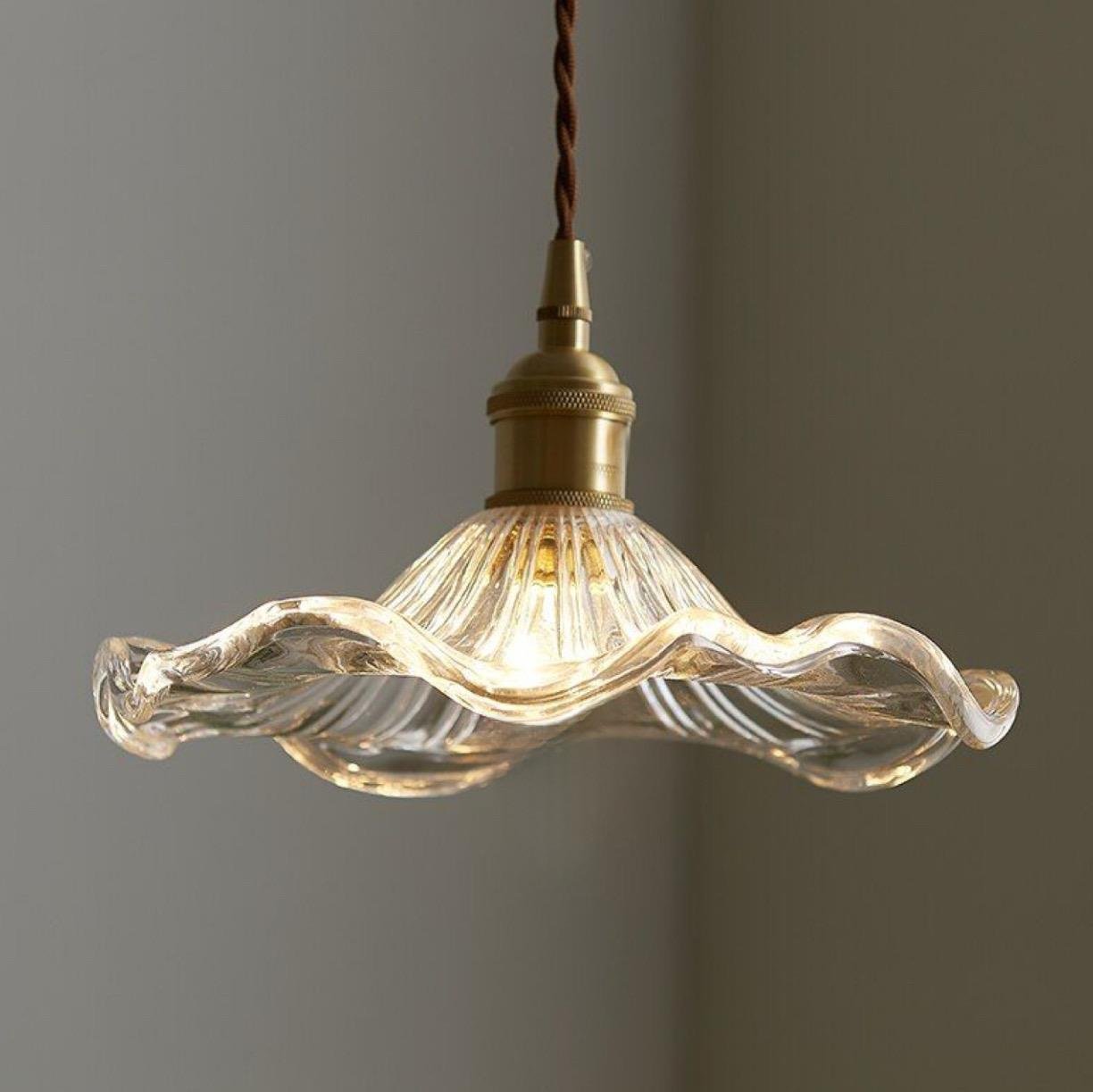 Modern Tasarım Vintage Boheme Estetik El Yapımı Şeffaf Camlı Sarkıt Avize Eskitme Gold Kahve Örgü