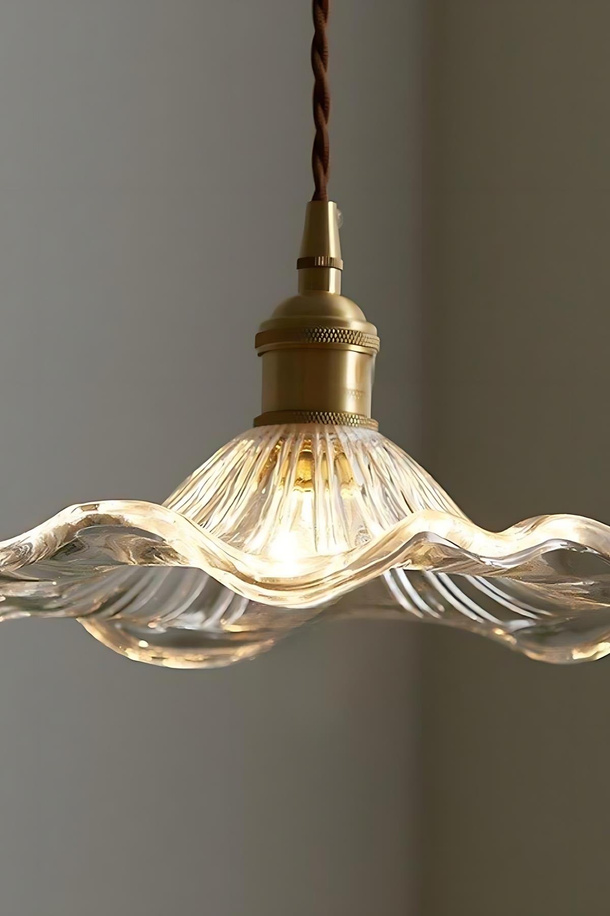 Modern Tasarım Vintage Boheme Estetik El Yapımı Şeffaf Camlı Sarkıt Avize Eskitme Gold Kahve Örgü