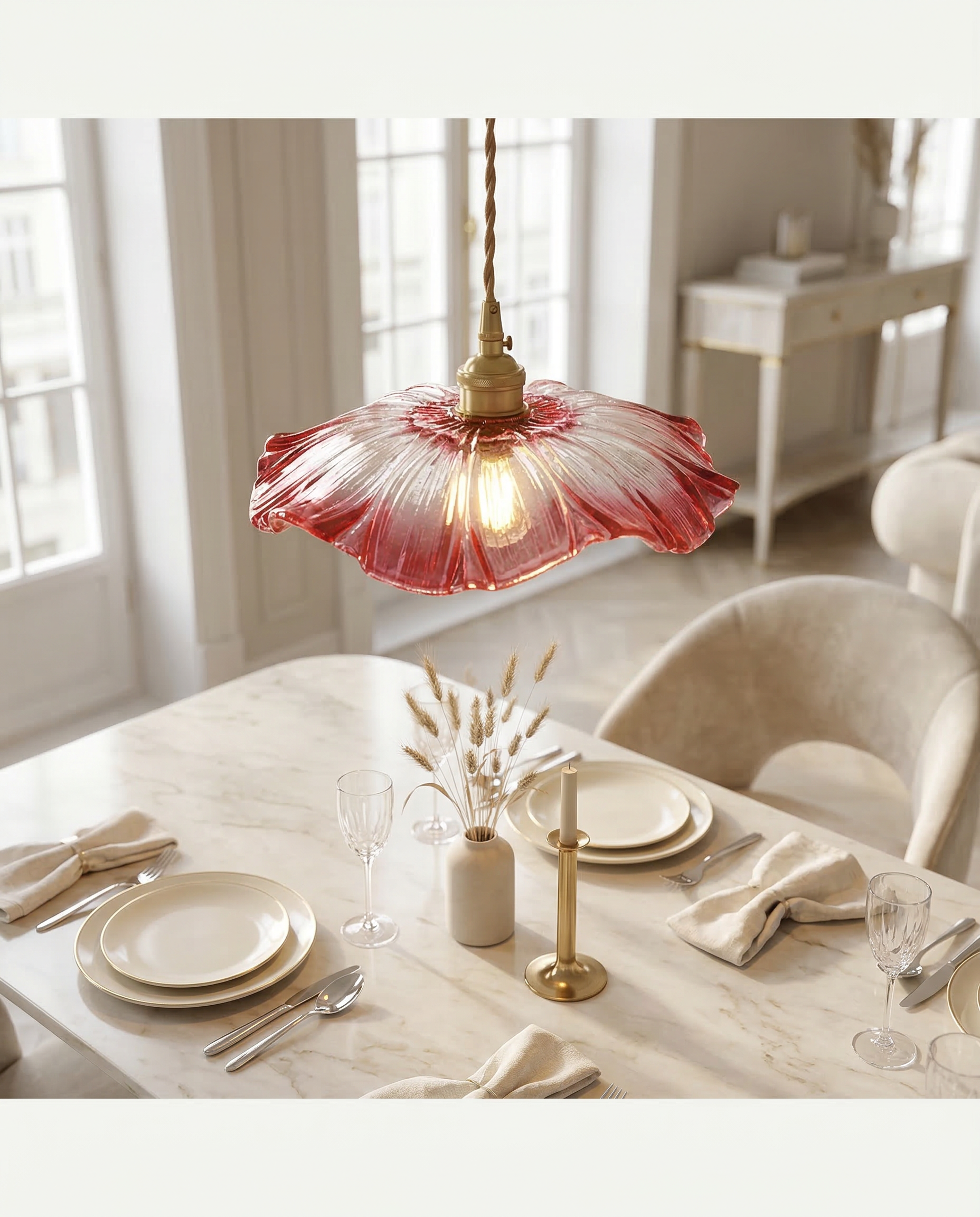 Modern Tasarım Vintage Boheme Estetik El Yapımı Lila Camlı Sarkıt Avize Eskitme Gold Kahve Örgü