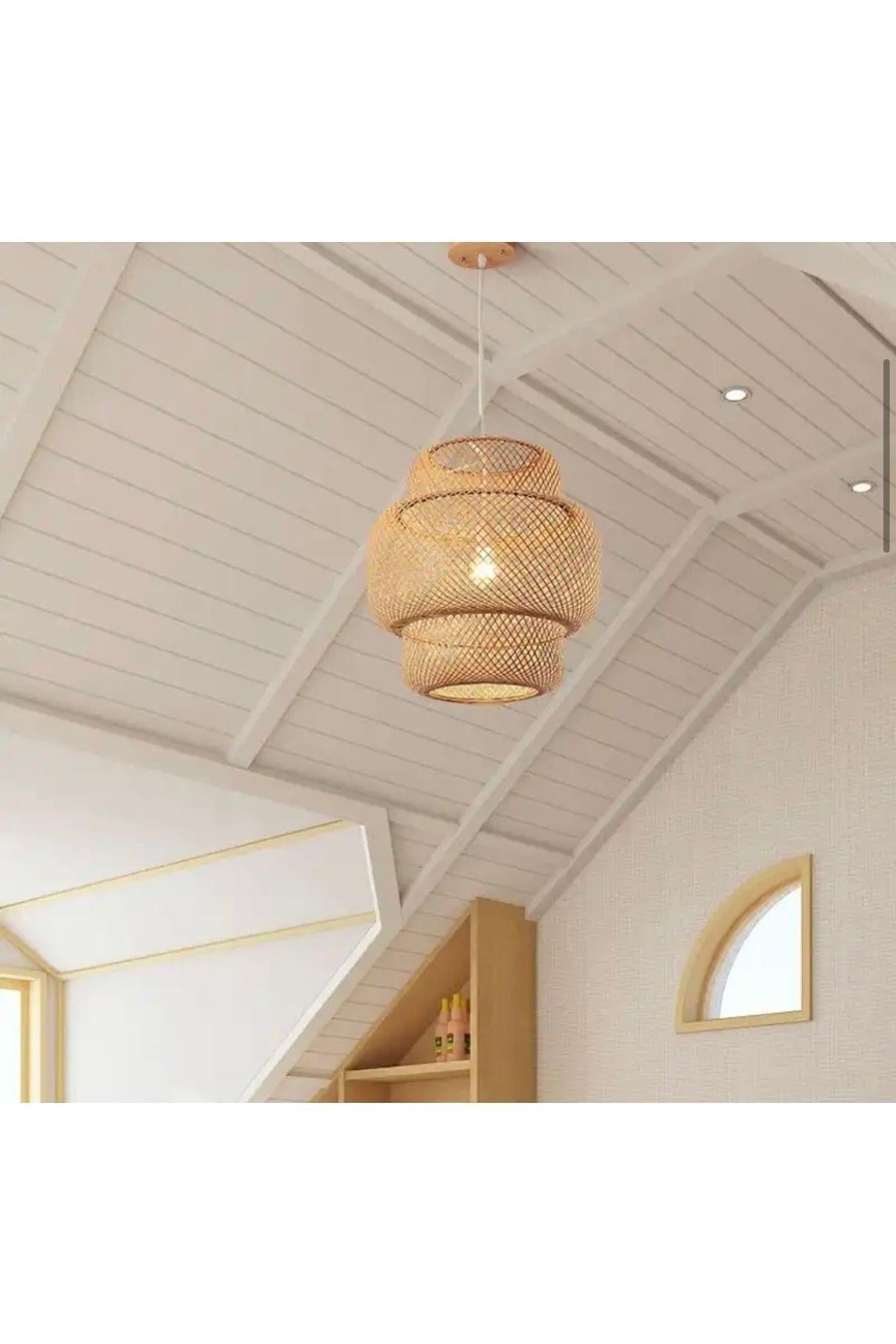 Naturel Nordic Tasarım Bamboo Avize Hasır Avize 1.sınıf Kalite 40 Cm Ferahlık Katar