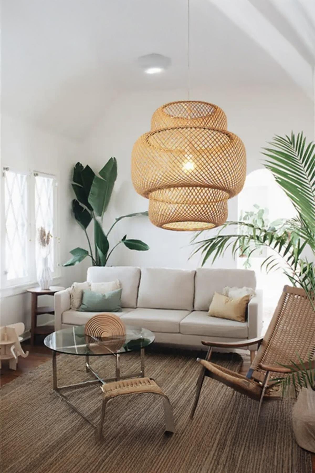 Naturel Nordic Tasarım Bamboo Avize Hasır Avize 1.sınıf Kalite 350mm Çap Ferahlık Katar