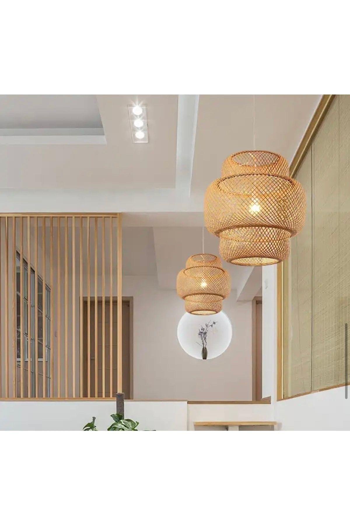 Naturel Nordic Tasarım Bamboo Avize Hasır Avize 1.sınıf Kalite 40 Cm Ferahlık Katar