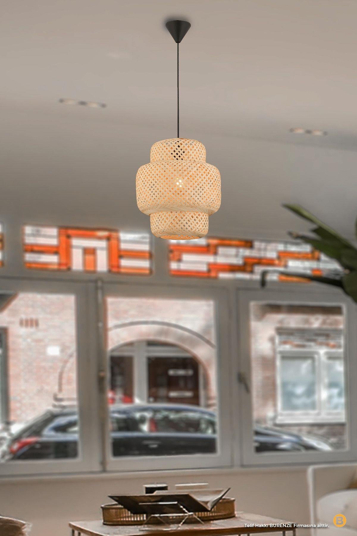 Naturel Nordic Tasarım Bamboo Avize Hasır Avize 1.sınıf Kalite 40 Cm Ferahlık Katar