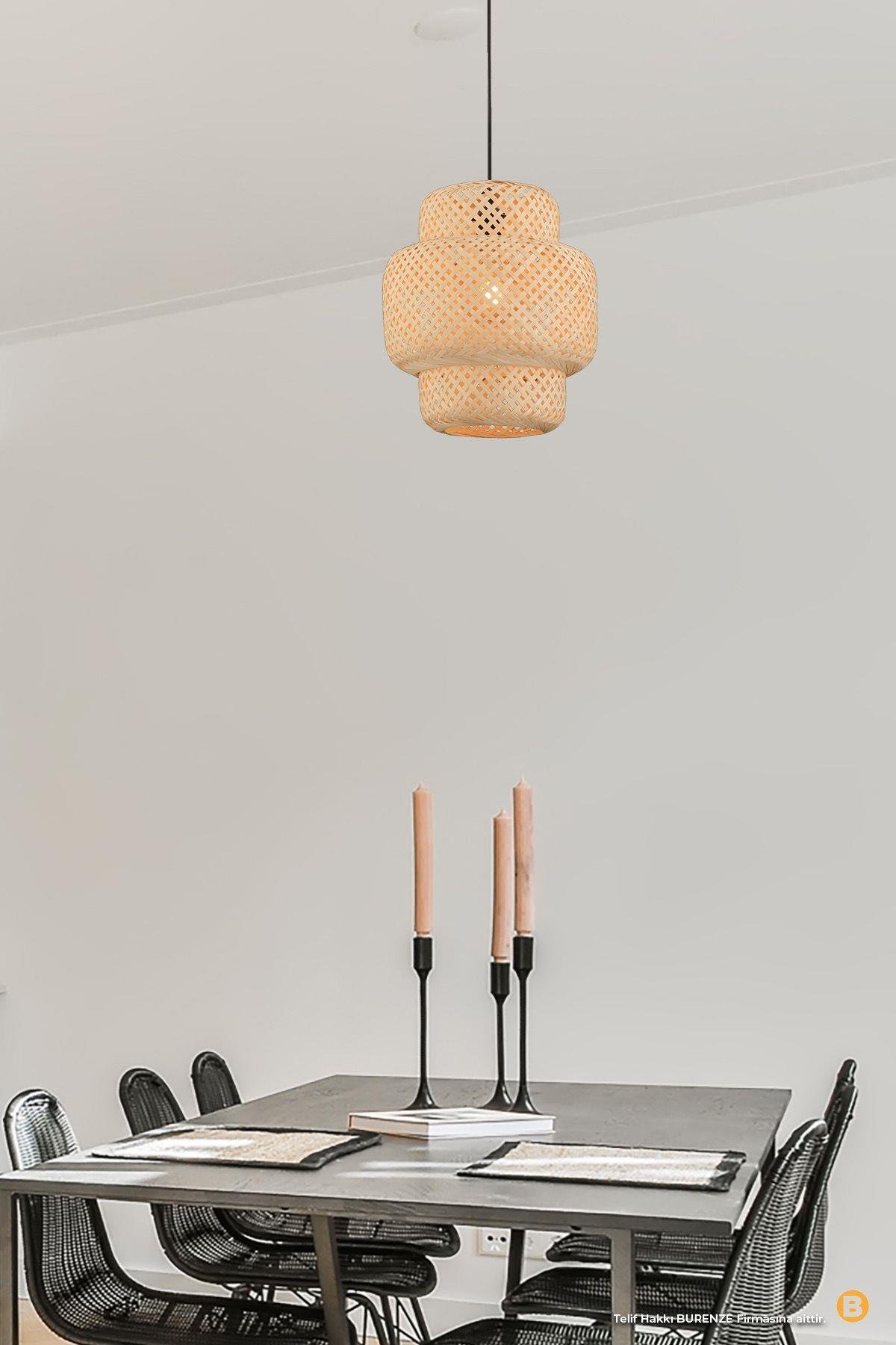 Naturel Nordic Tasarım Bamboo Avize Hasır Avize 1.sınıf Kalite 40 Cm Ferahlık Katar