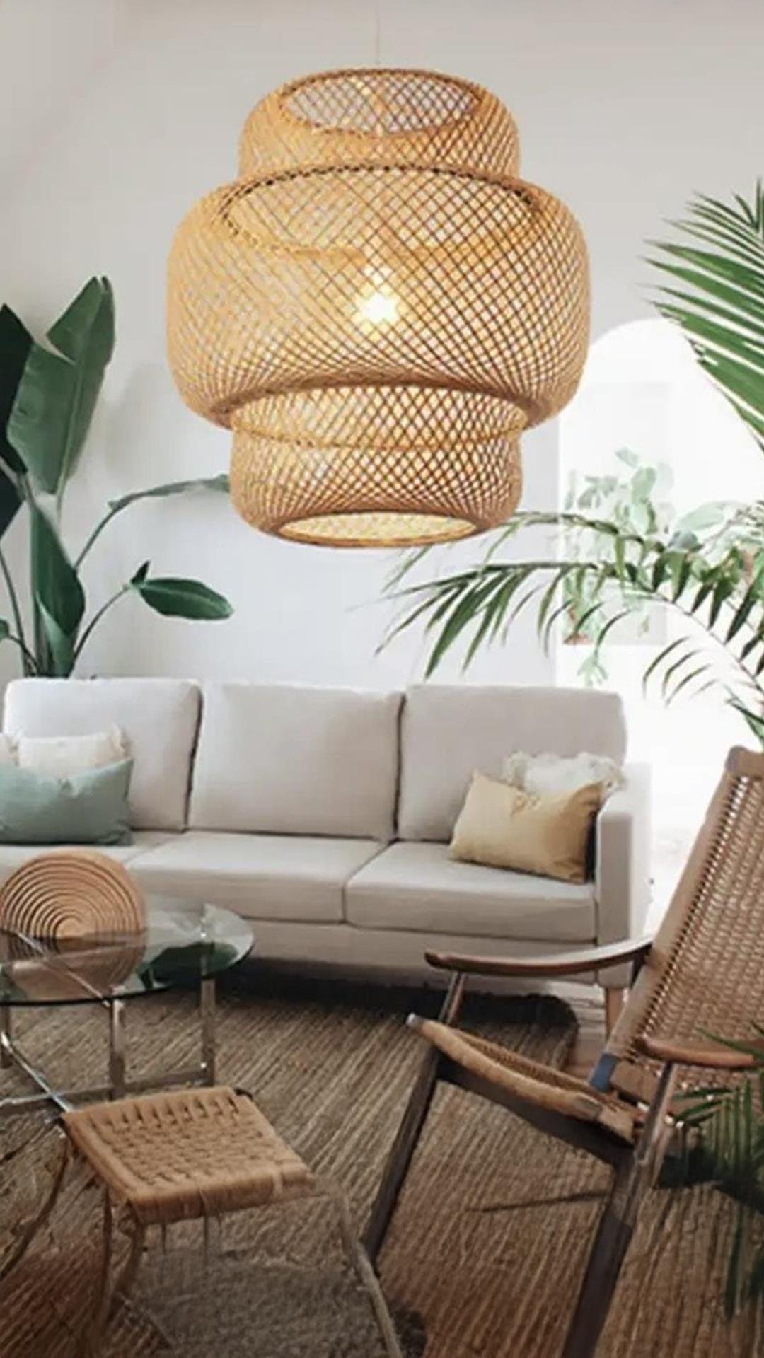 Naturel Nordic Tasarım Bamboo Avize Hasır Avize 1.sınıf Kalite 350mm Çap Ferahlık Katar