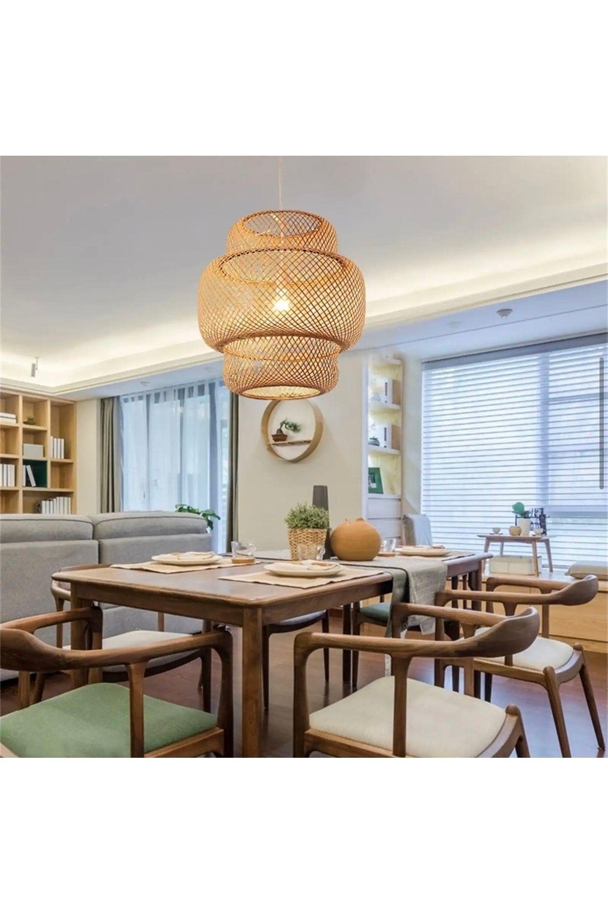 Naturel Nordic Tasarım Bamboo Avize Hasır Avize 1.sınıf Kalite 40 Cm Ferahlık Katar