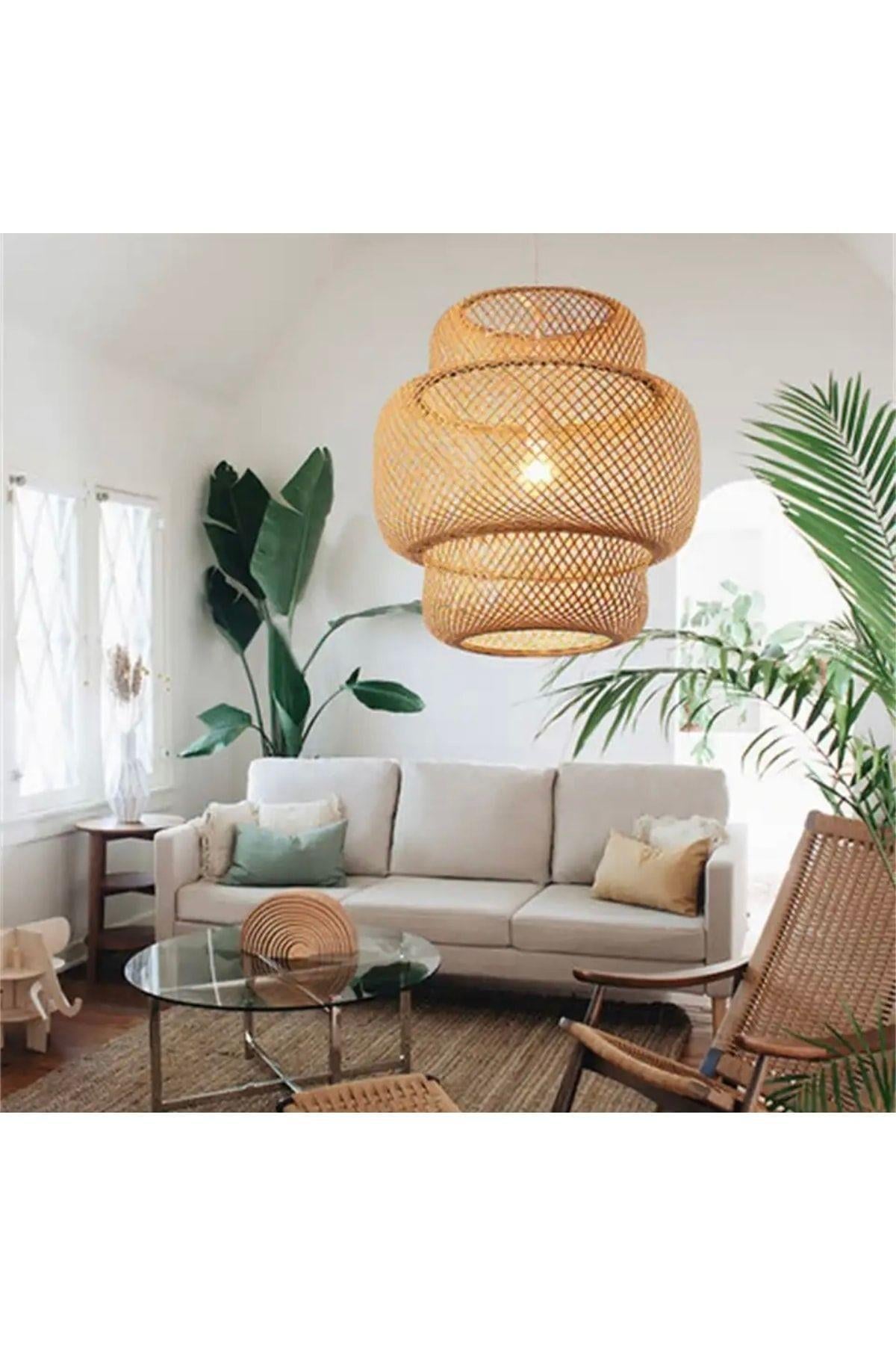 Naturel Nordic Tasarım Bamboo Avize Hasır Avize 1.sınıf Kalite 40 Cm Ferahlık Katar