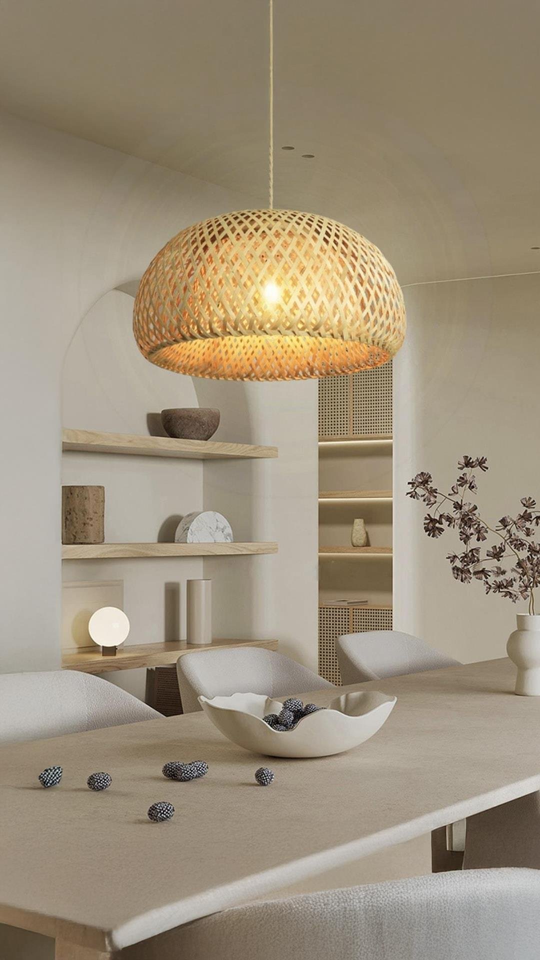 Nordic Tasarım Bamboo Avize Hasır Avize 1.sınıf Kalite 300mm Çap Naturel Ferahlık Katar