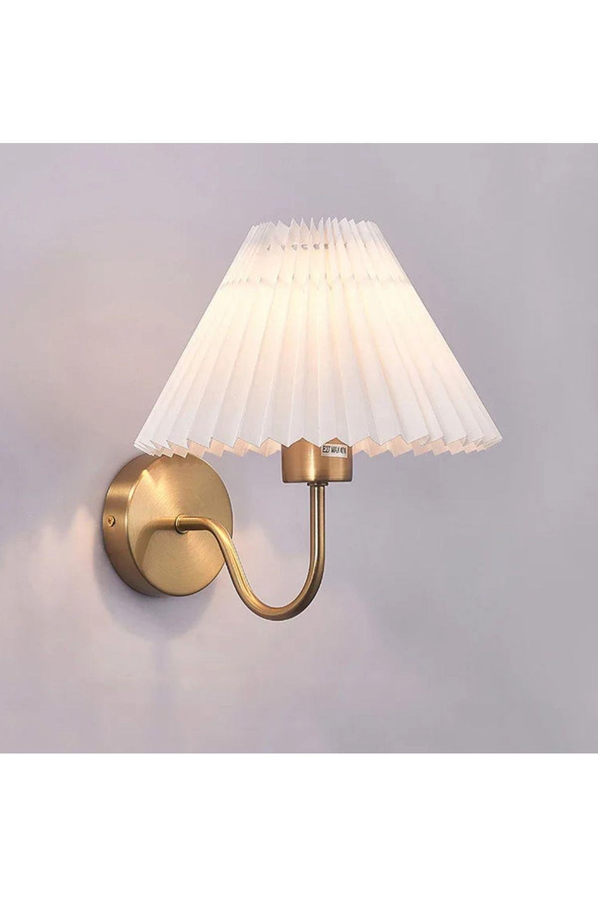 Pilli Aplik Kablosuz Tak Çalıştır  Krem Abajur Umbrella Aplik Eskitme Gold Sarı 1 Adet