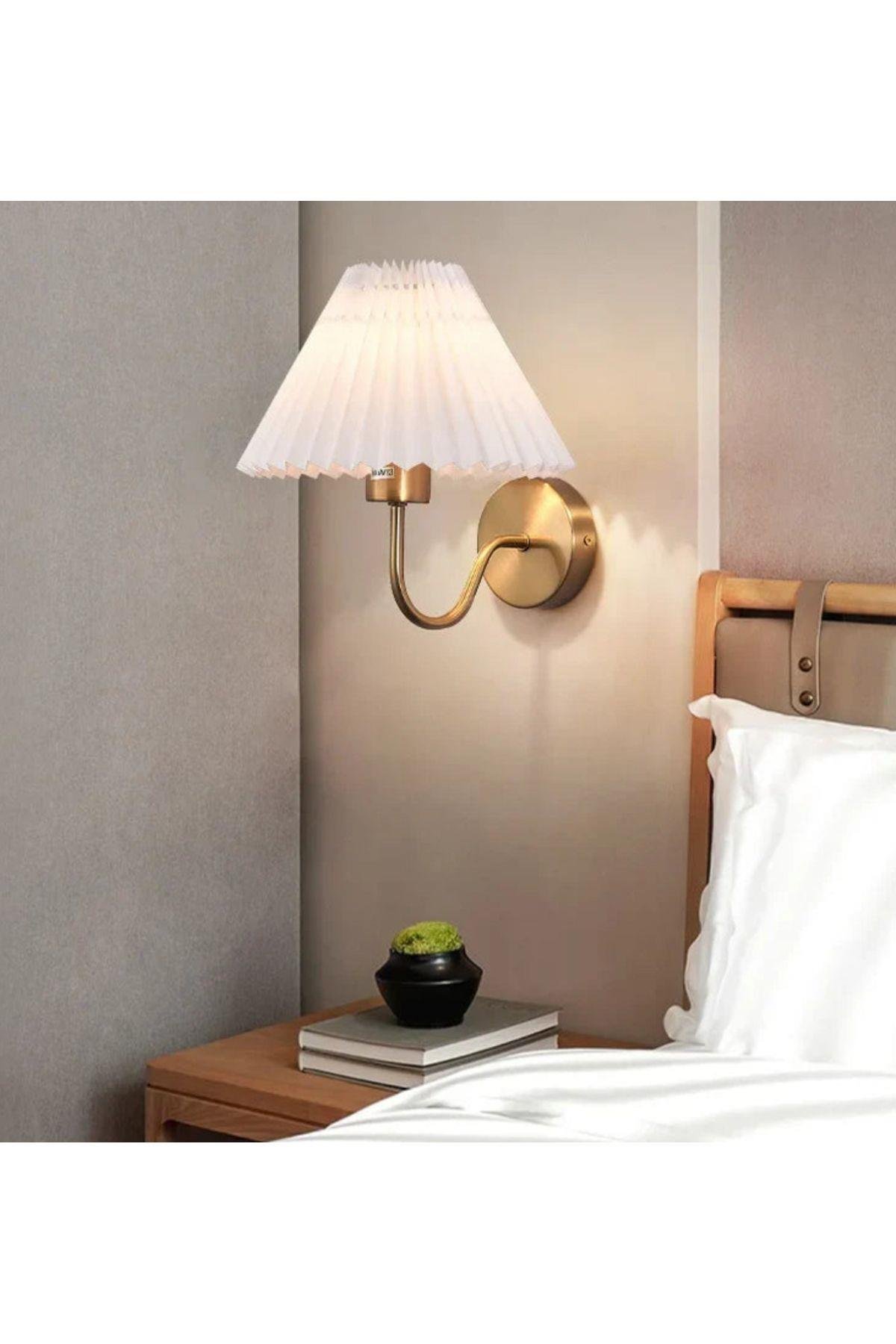 Pilli Aplik Kablosuz Tak Çalıştır  Krem Abajur Umbrella Aplik Eskitme Gold Sarı 1 Adet