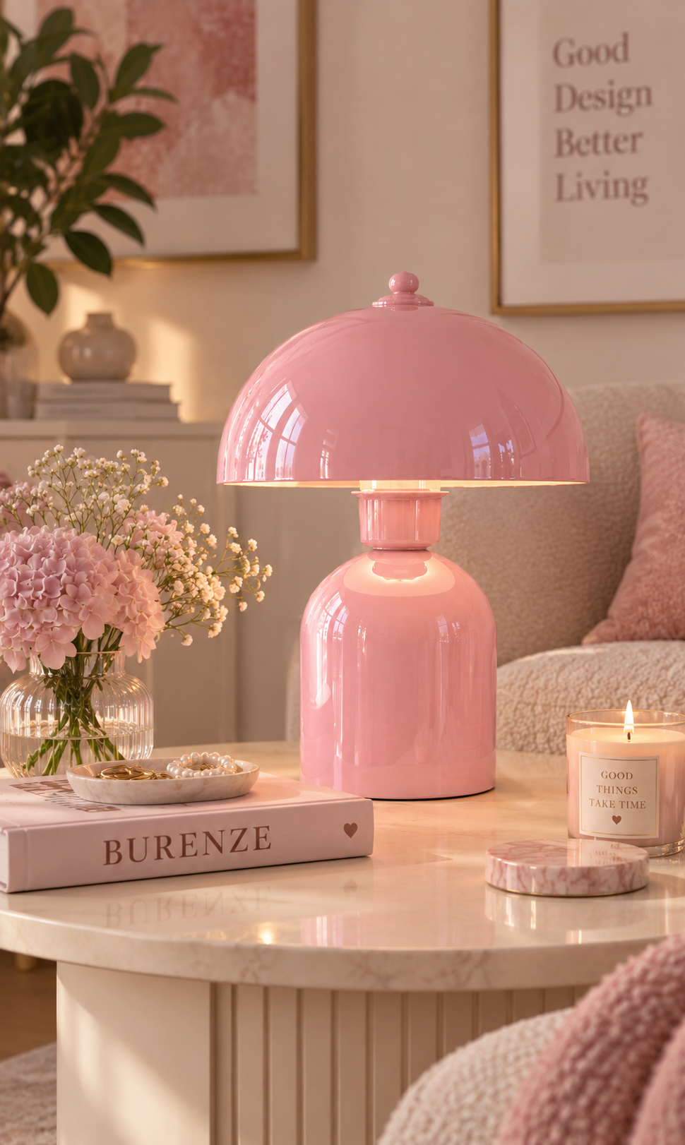 Pinky Abajur Pembe Metal Gövde Masa Lambası