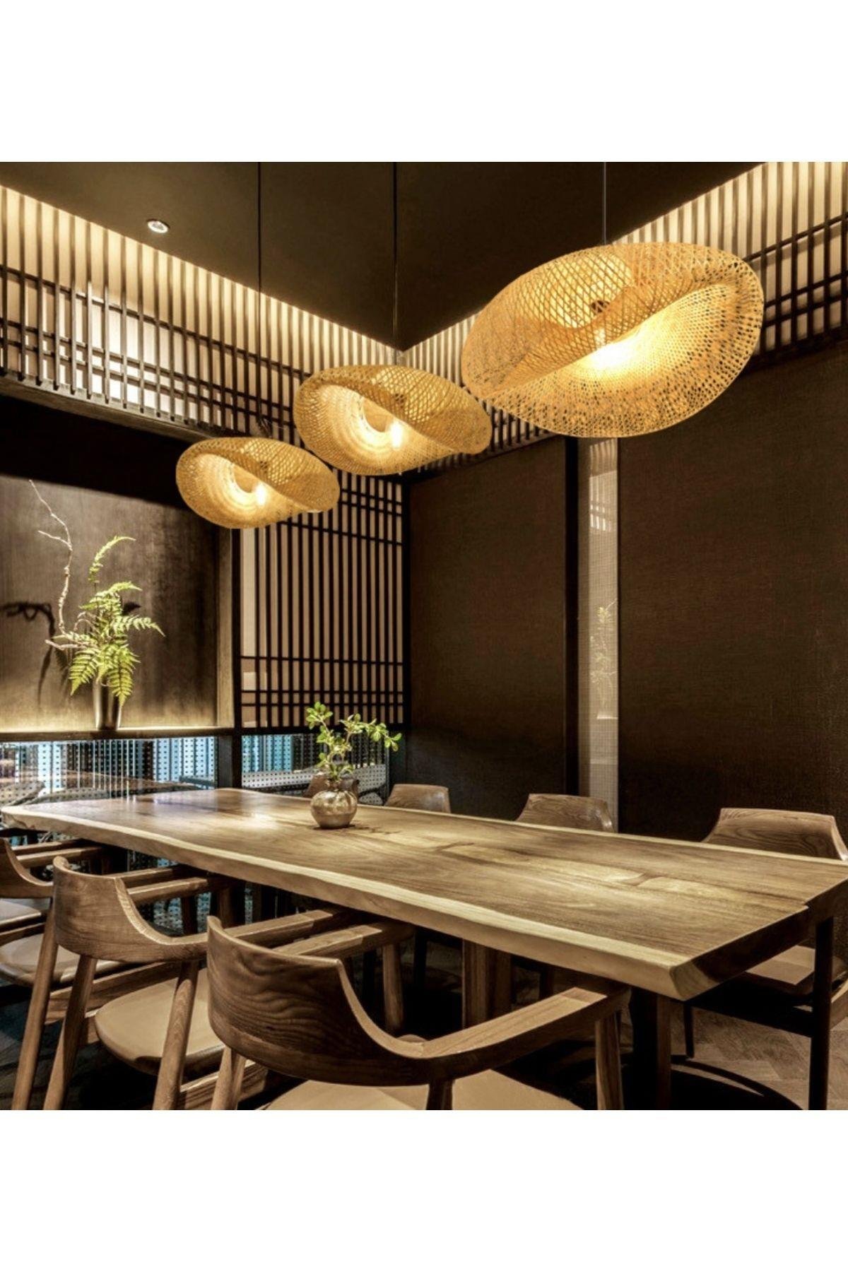 Tasarım Bamboo Avize Hasır Avize Modern Nordic 1.sınıf Kalite 400mm Çap Ferahlık Katar