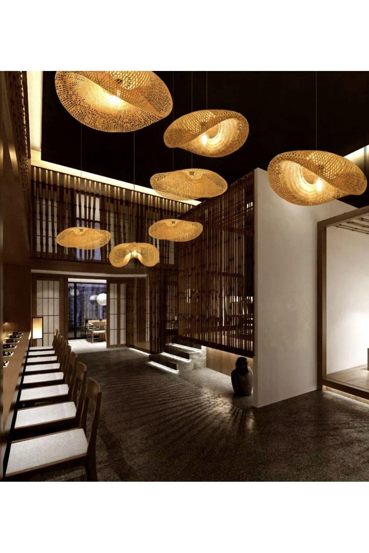 Tasarım Bamboo Avize Hasır Avize Modern Nordic 1.sınıf Kalite 400mm Çap Ferahlık Katar